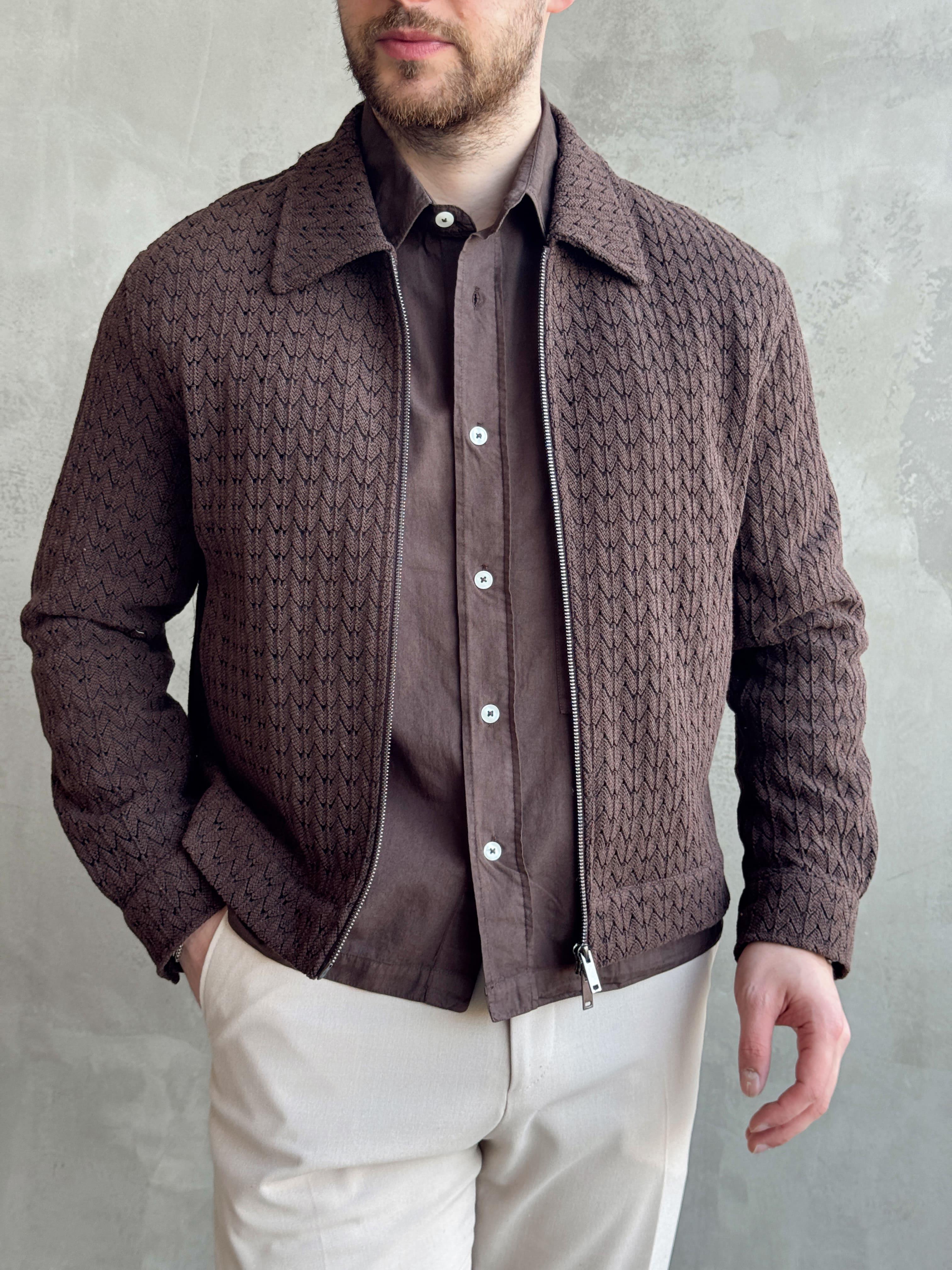 Erkek Özel Premium Seri Oversize Kalıp Örme Desenli Ceket-Kahverengi(1627)Ketench