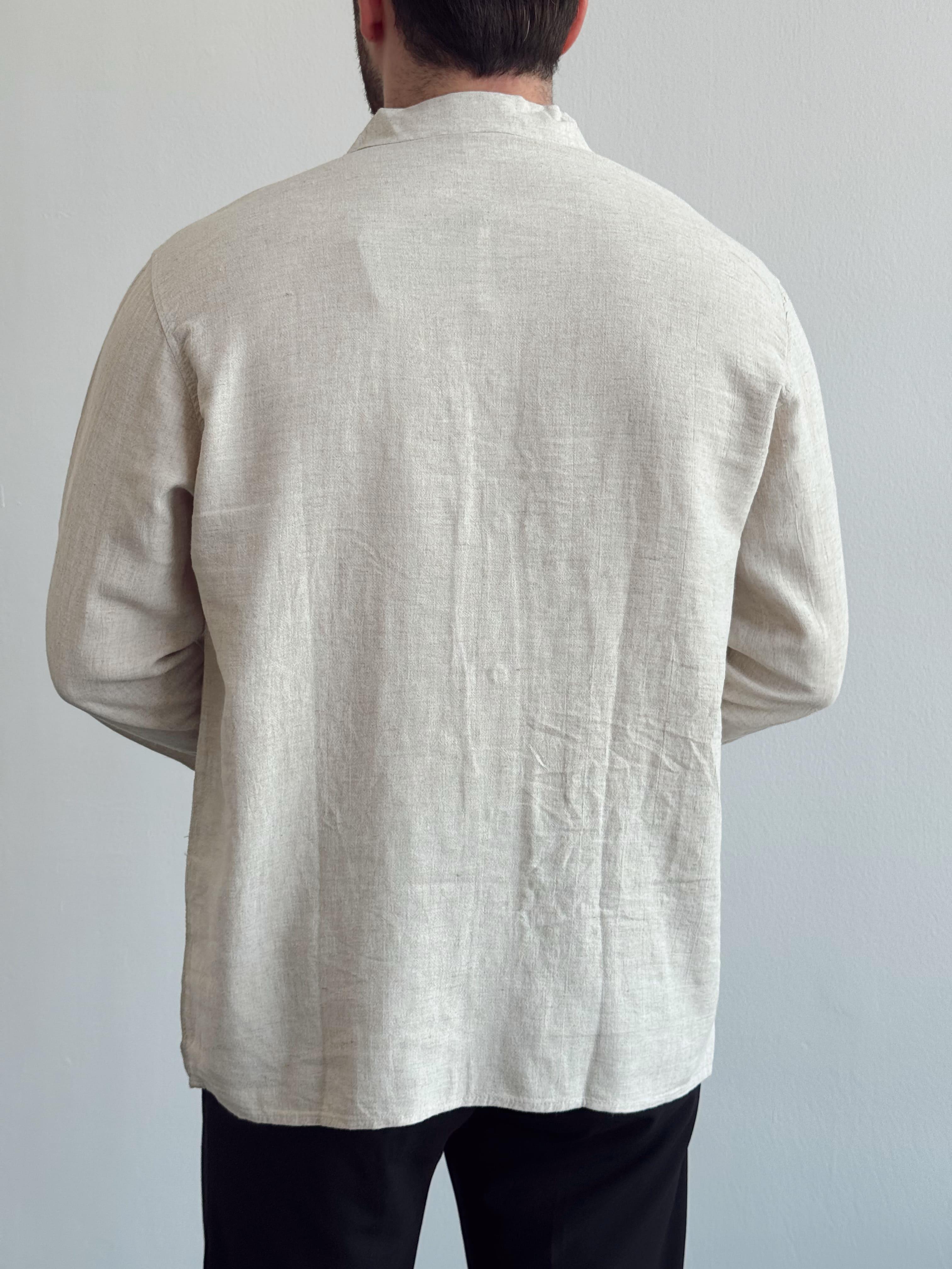 Erkek Özel Premium Seri Oversize Kalıp Yazlık Keten Gömlek-Bej(E1429)Ketench