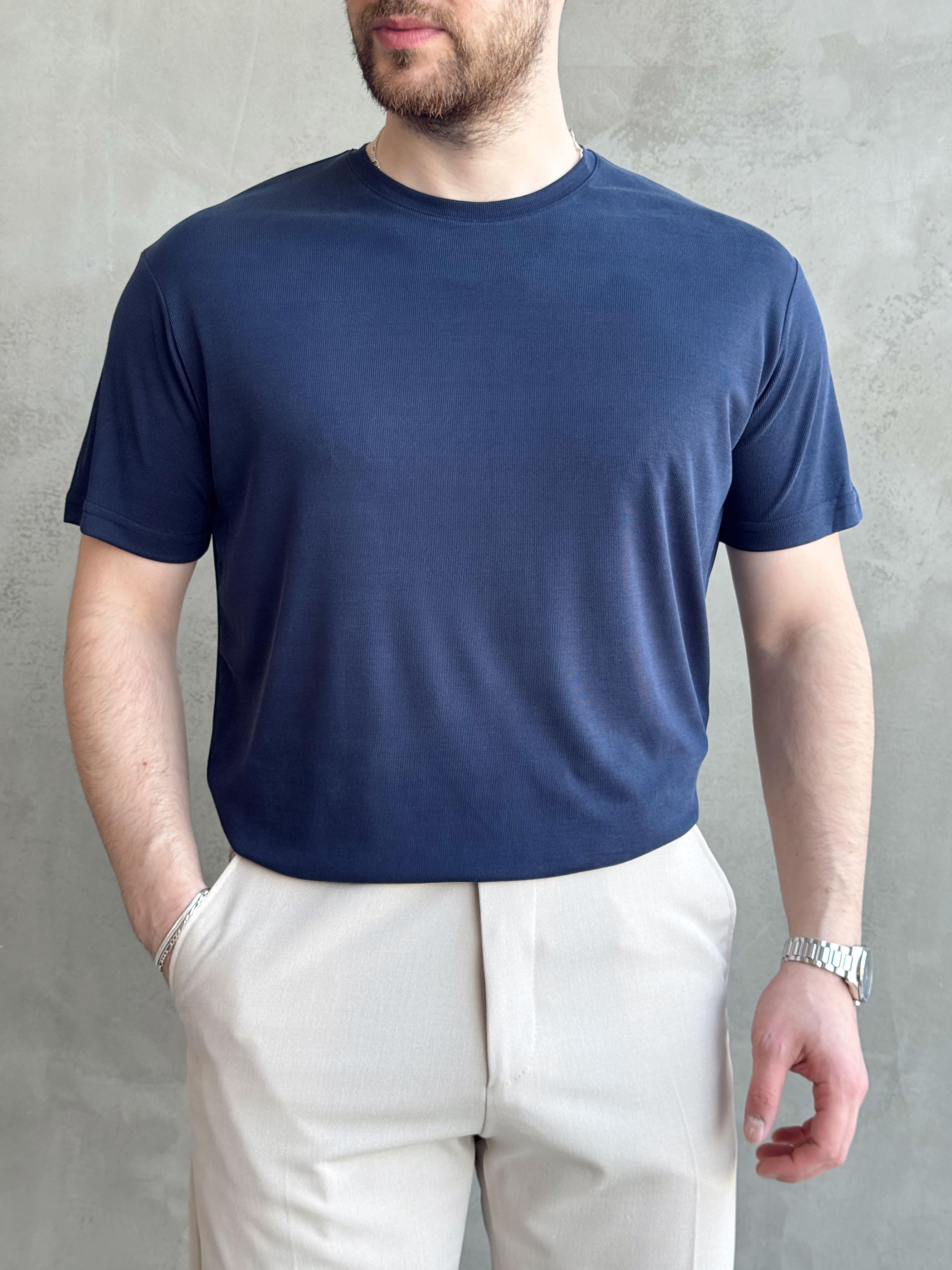 Erkek Özel Premium Seri Oversize Kalıp Bisiklet Yaka Luxury Comfort T-Shirt-Lacivert(1628)Ketench