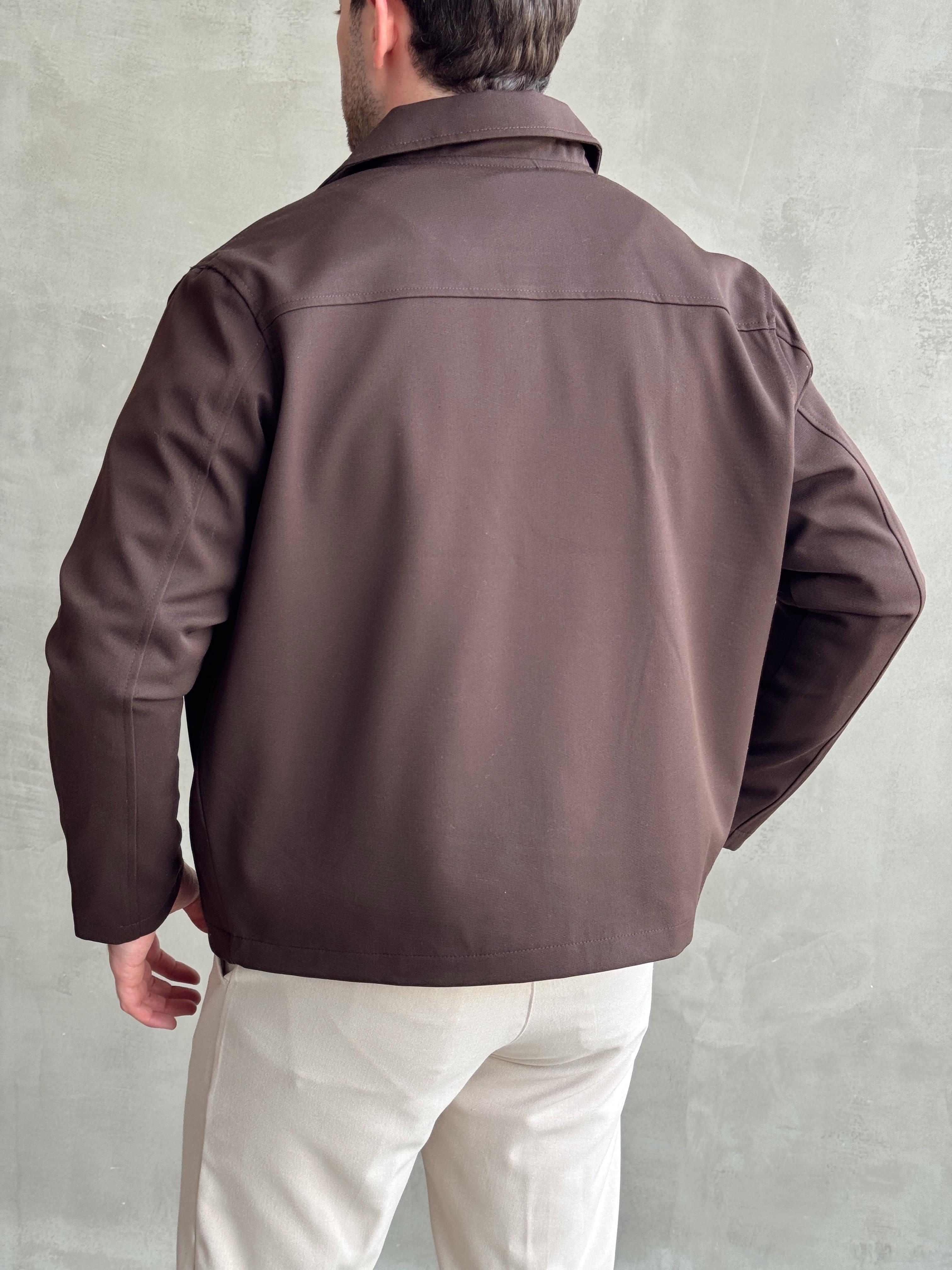 Erkek Özel Premium Seri Oversize Kalıp Çift Astarlı Düz Model Gabardin Kumaş Ceket-Kahverengi(E1464)Ketench