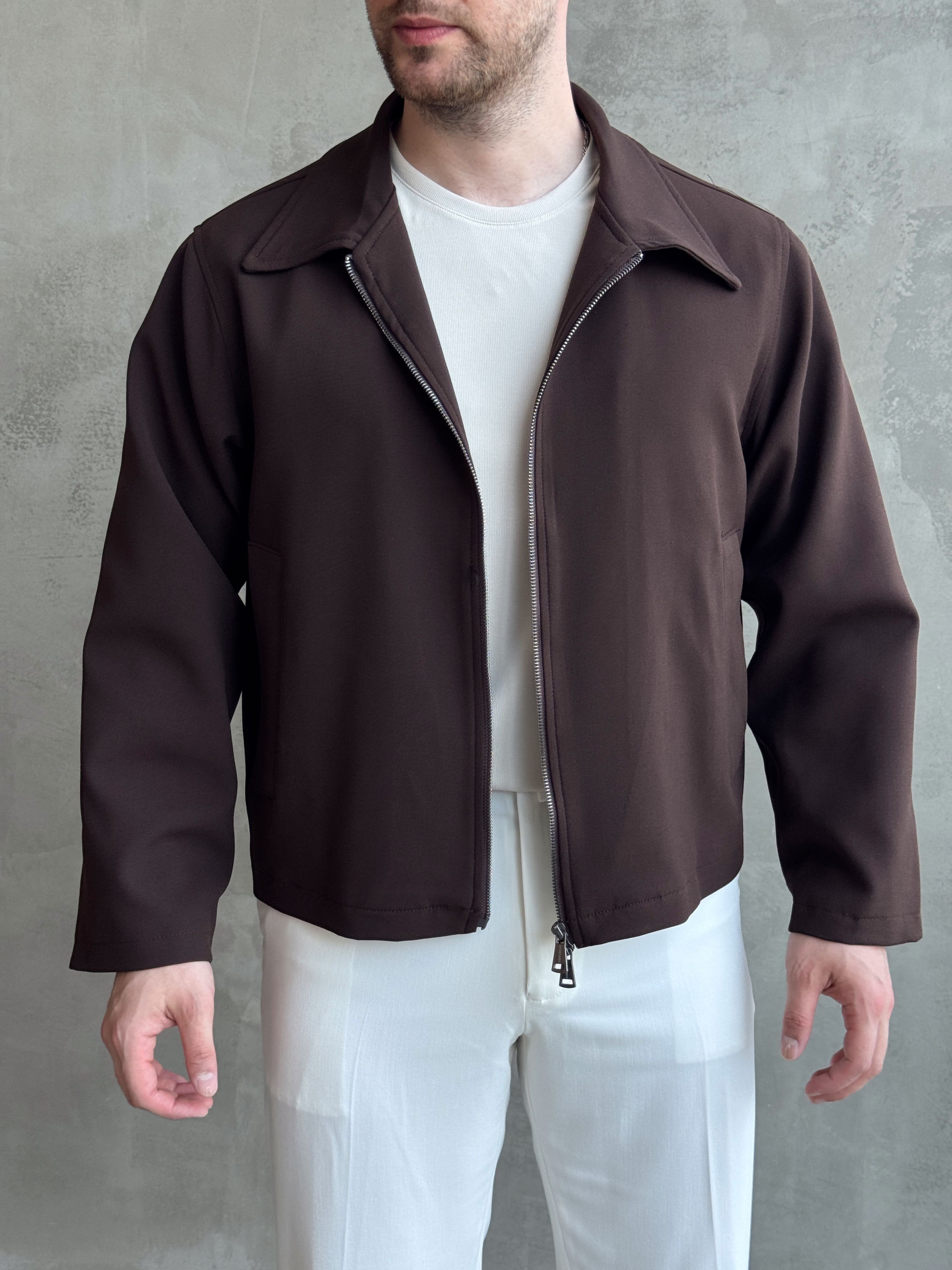 Erkek Özel Premium Seri Oversize Kalıp Çift Astarlı Düz Model Gabardin Kumaş Ceket-Kahverengi(E1761)Ketench