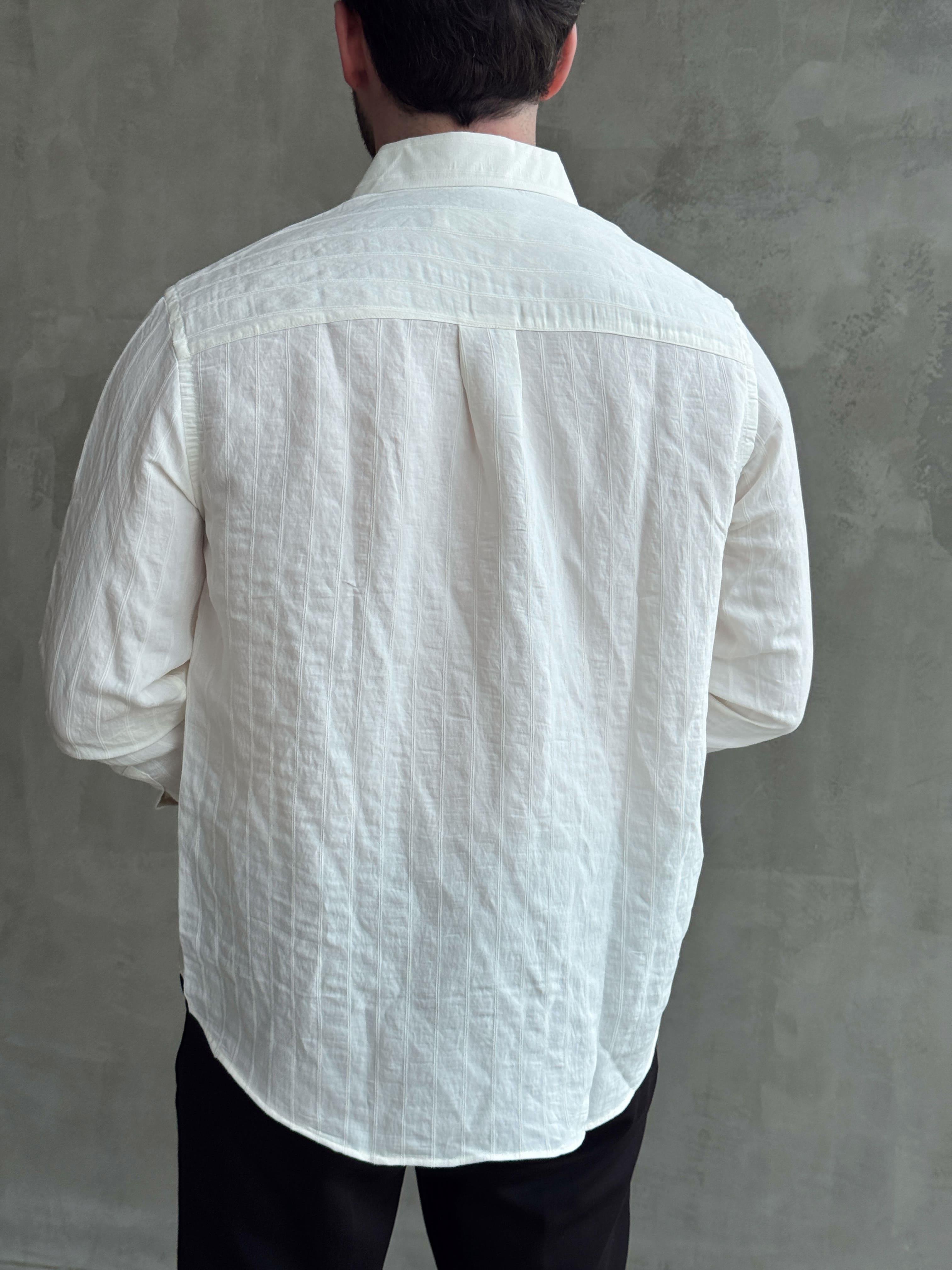 Erkek Özel Premium Seri Oversize Kalıp Çizgi Detaylı Lyocell Kumaş Gömlek-Beyaz(E1679)Ketench