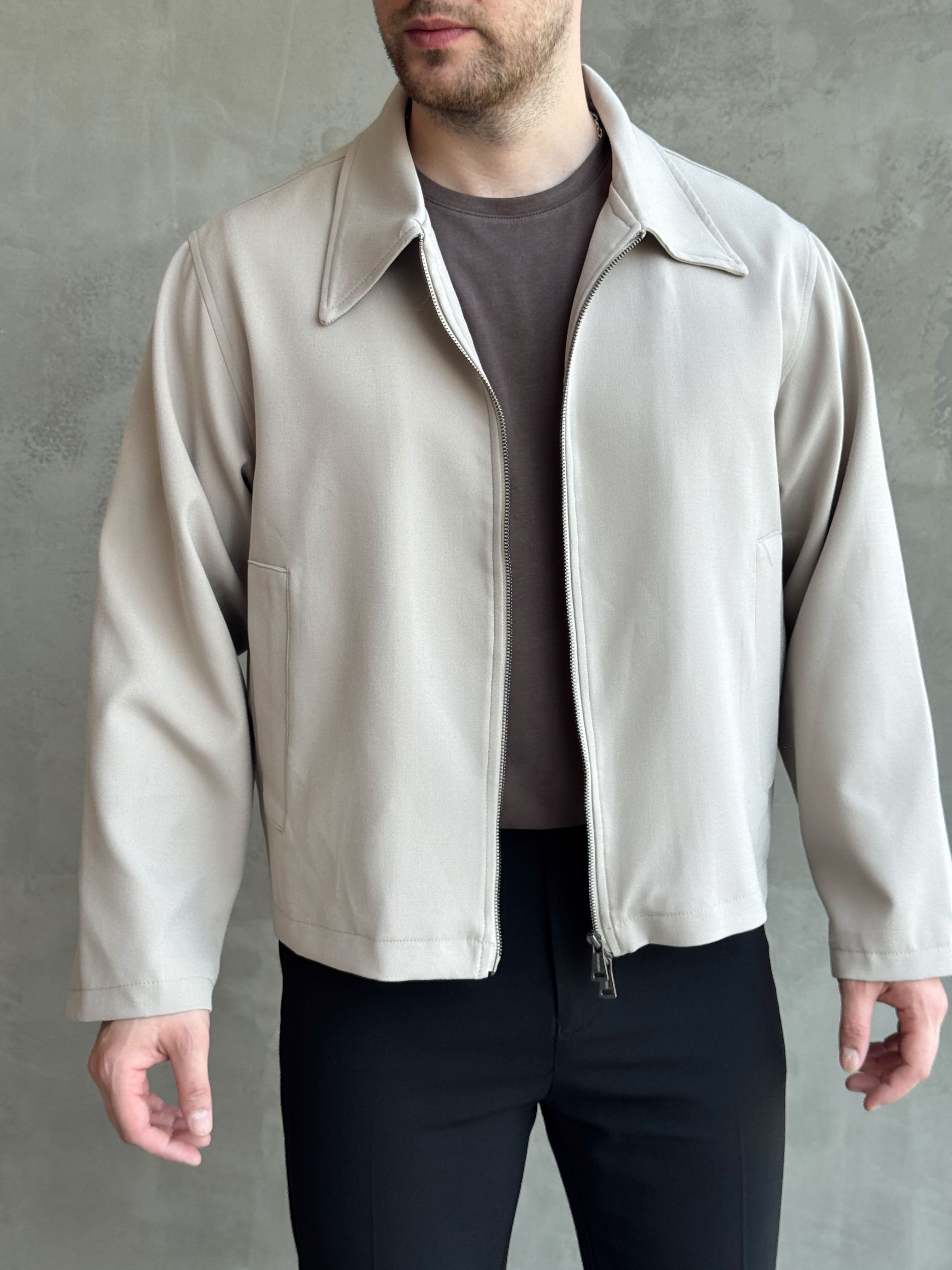 Erkek Özel Premium Seri Oversize Kalıp Çift Astarlı Düz Model Gabardin Kumaş Ceket-Bej(E1761)Ketench