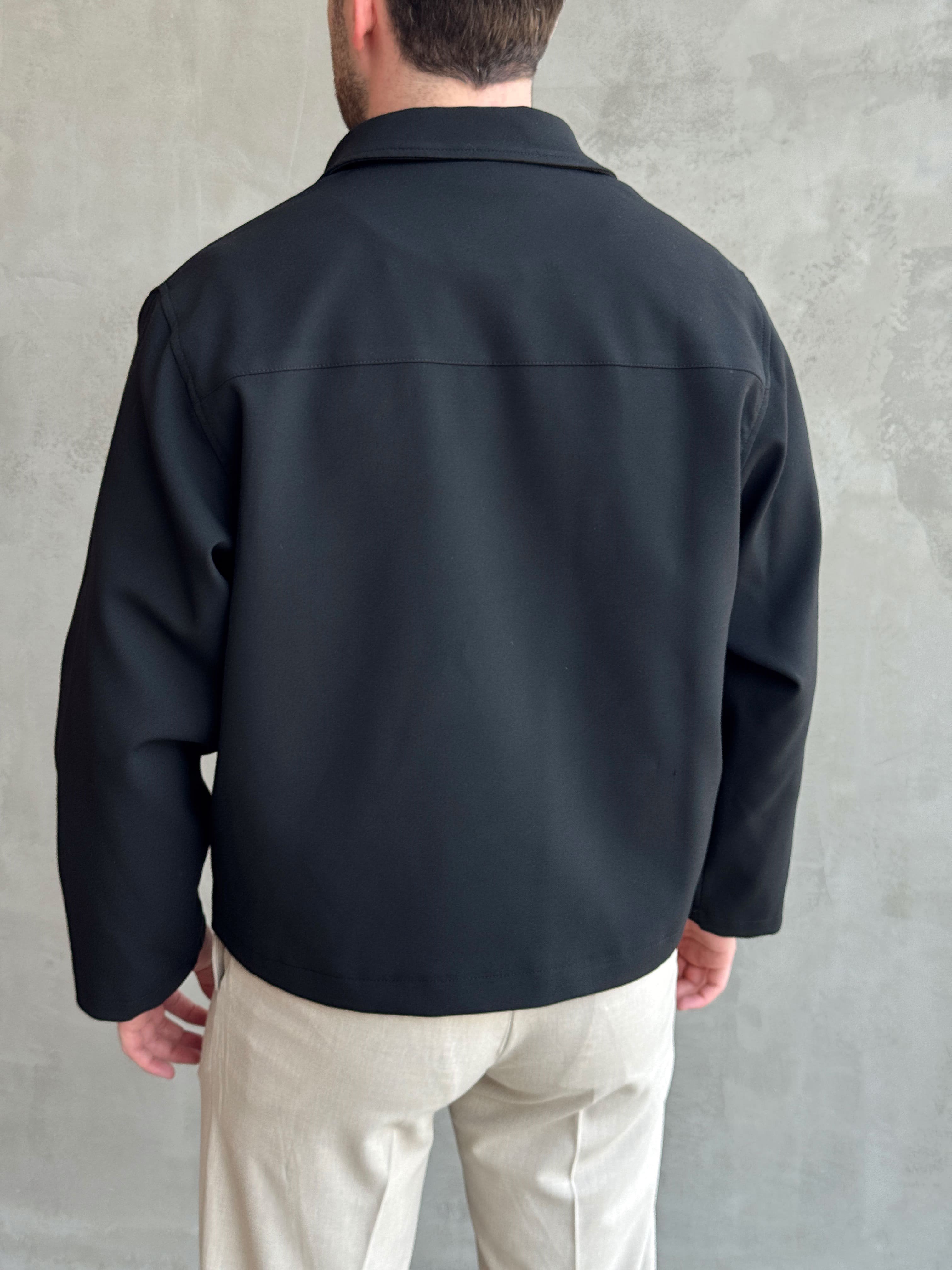 Erkek Özel Premium Seri Oversize Kalıp Çift Astarlı Düz Model Gabardin Kumaş Ceket-Siyah(E1761)Ketench
