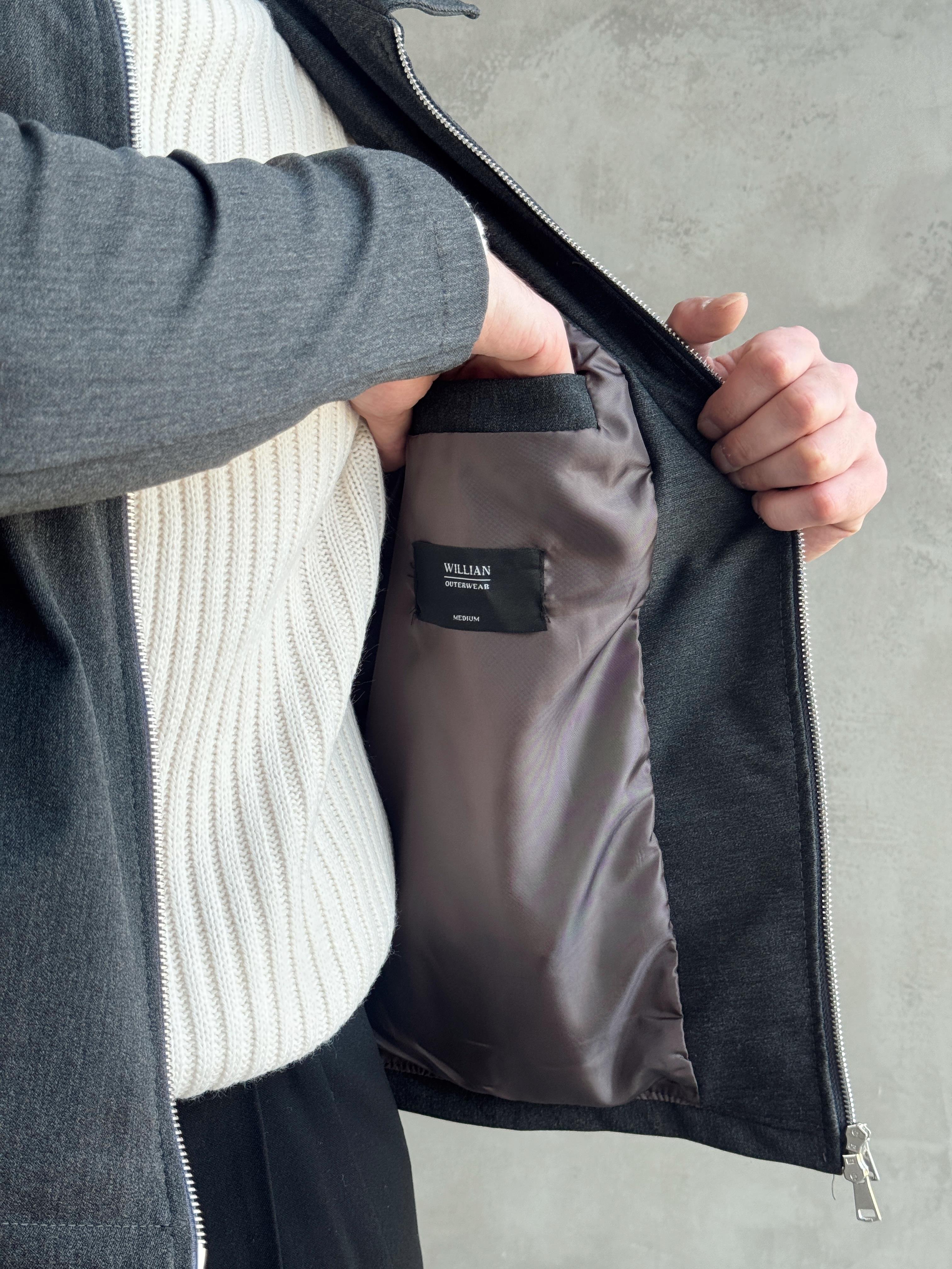 Erkek Özel Premium Seri Oversize Kalıp Çift Astarlı Düz Model Gabardin Kumaş Ceket-Füme(E1464)Ketench