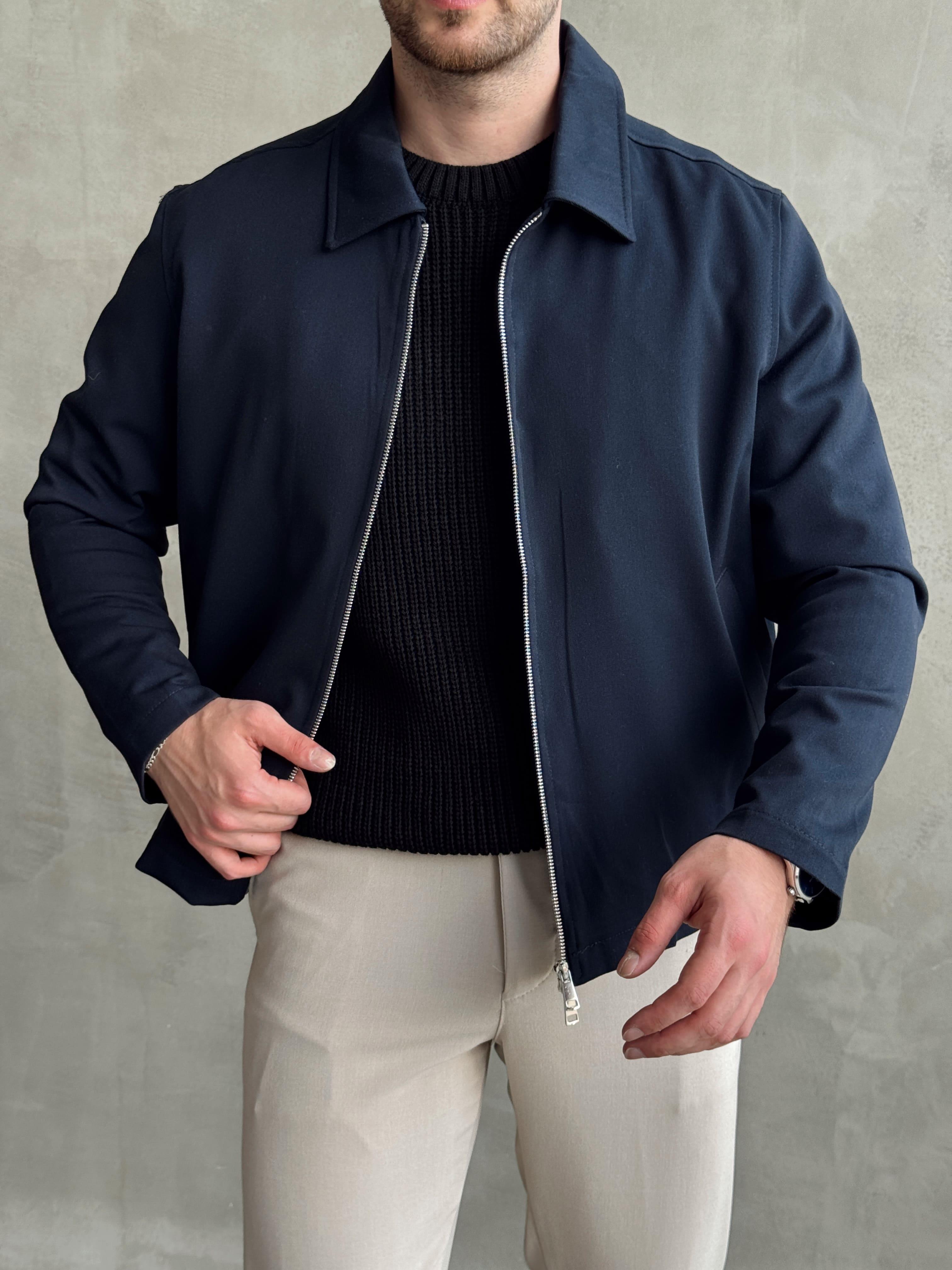 Erkek Özel Premium Seri Oversize Kalıp Çift Astarlı Düz Model Gabardin Kumaş Ceket-Lacivert(E1464)Ketench