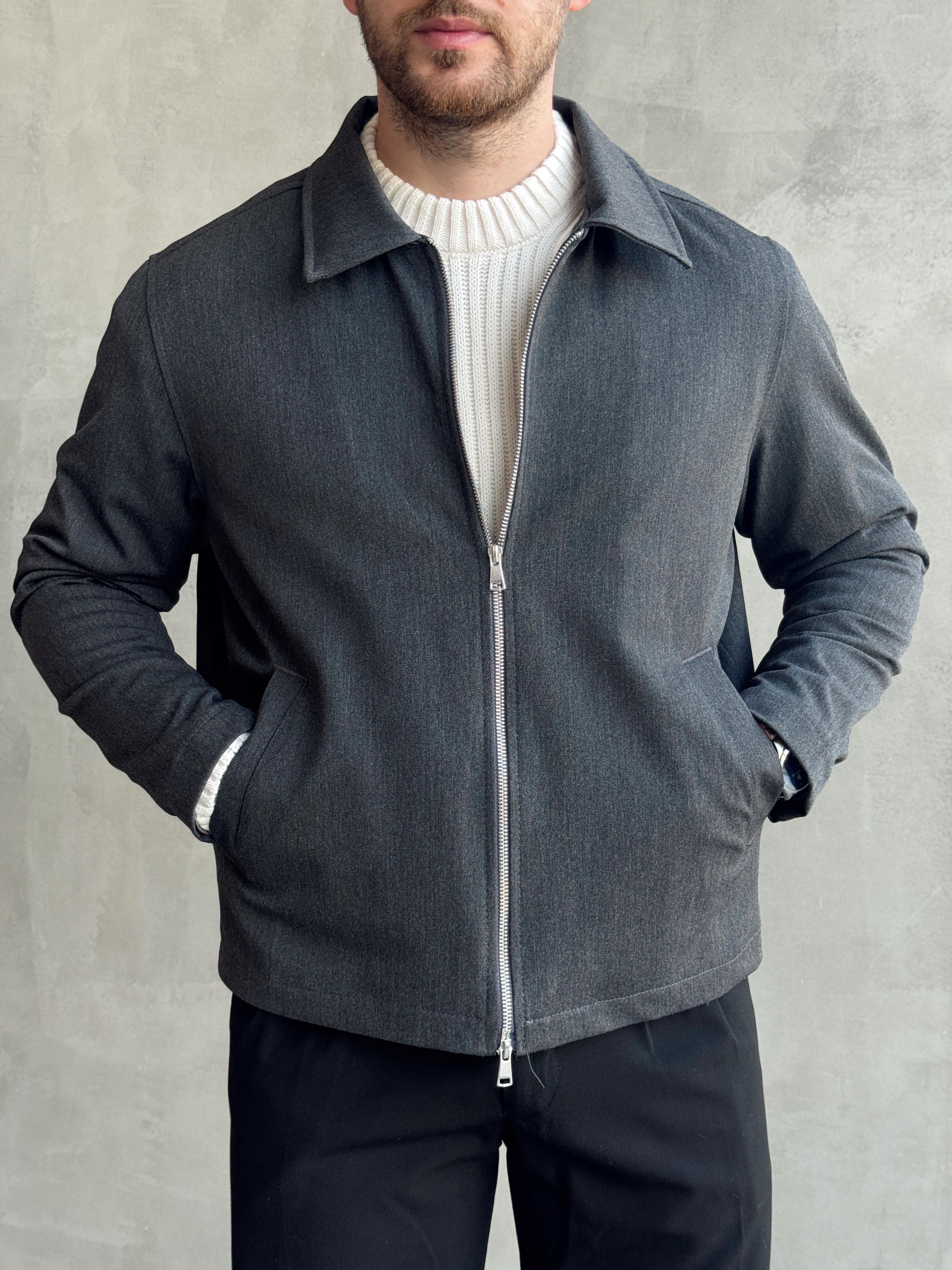 Erkek Özel Premium Seri Oversize Kalıp Çift Astarlı Düz Model Gabardin Kumaş Ceket-Füme(E1464)Ketench