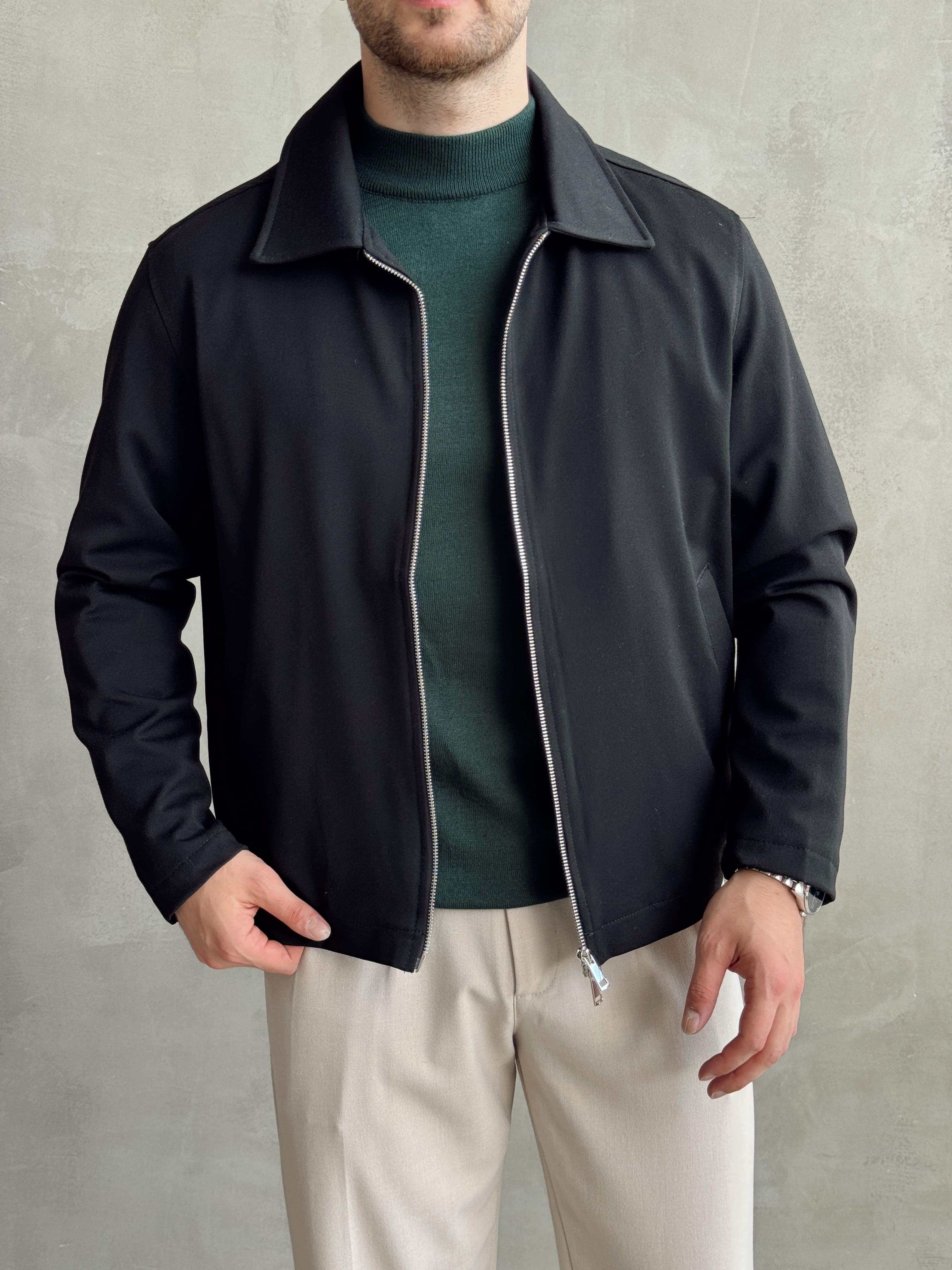 Erkek Özel Premium Seri Oversize Kalıp Çift Astarlı Düz Model Gabardin Kumaş Ceket-Siyah(E1464)Ketench