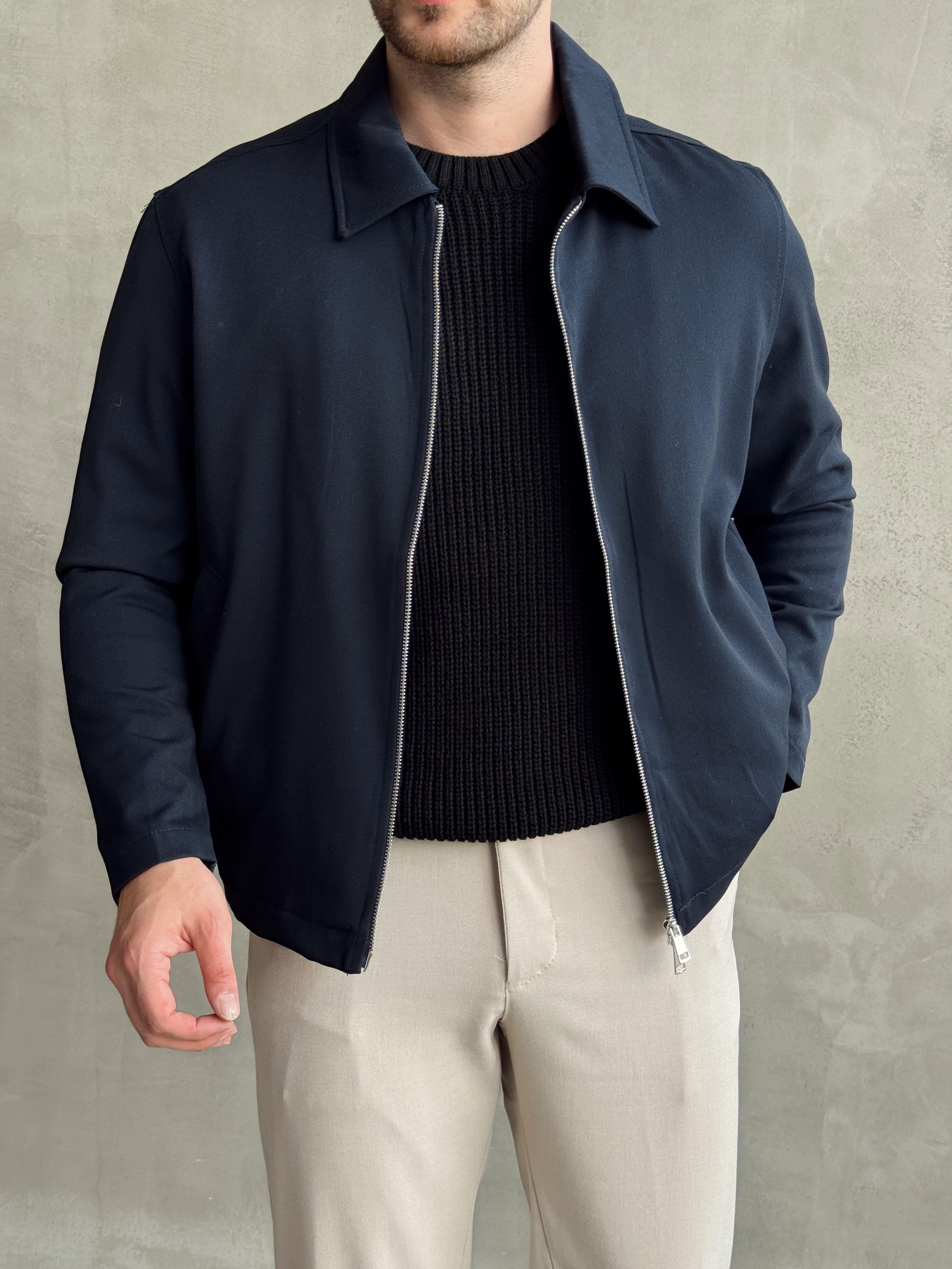 Erkek Özel Premium Seri Oversize Kalıp Çift Astarlı Düz Model Gabardin Kumaş Ceket-Lacivert(E1464)Ketench