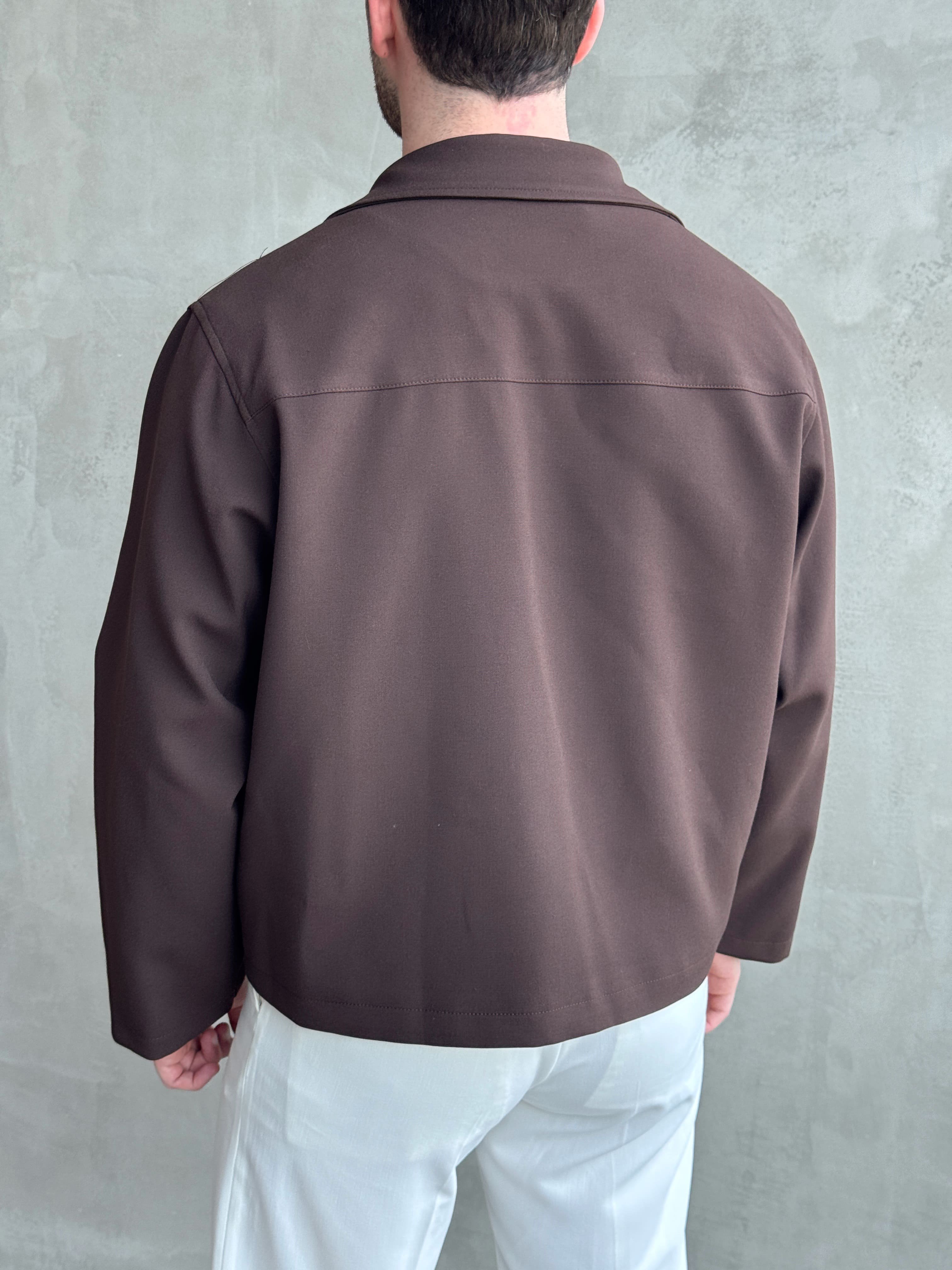 Erkek Özel Premium Seri Oversize Kalıp Çift Astarlı Düz Model Gabardin Kumaş Ceket-Kahverengi(E1761)Ketench