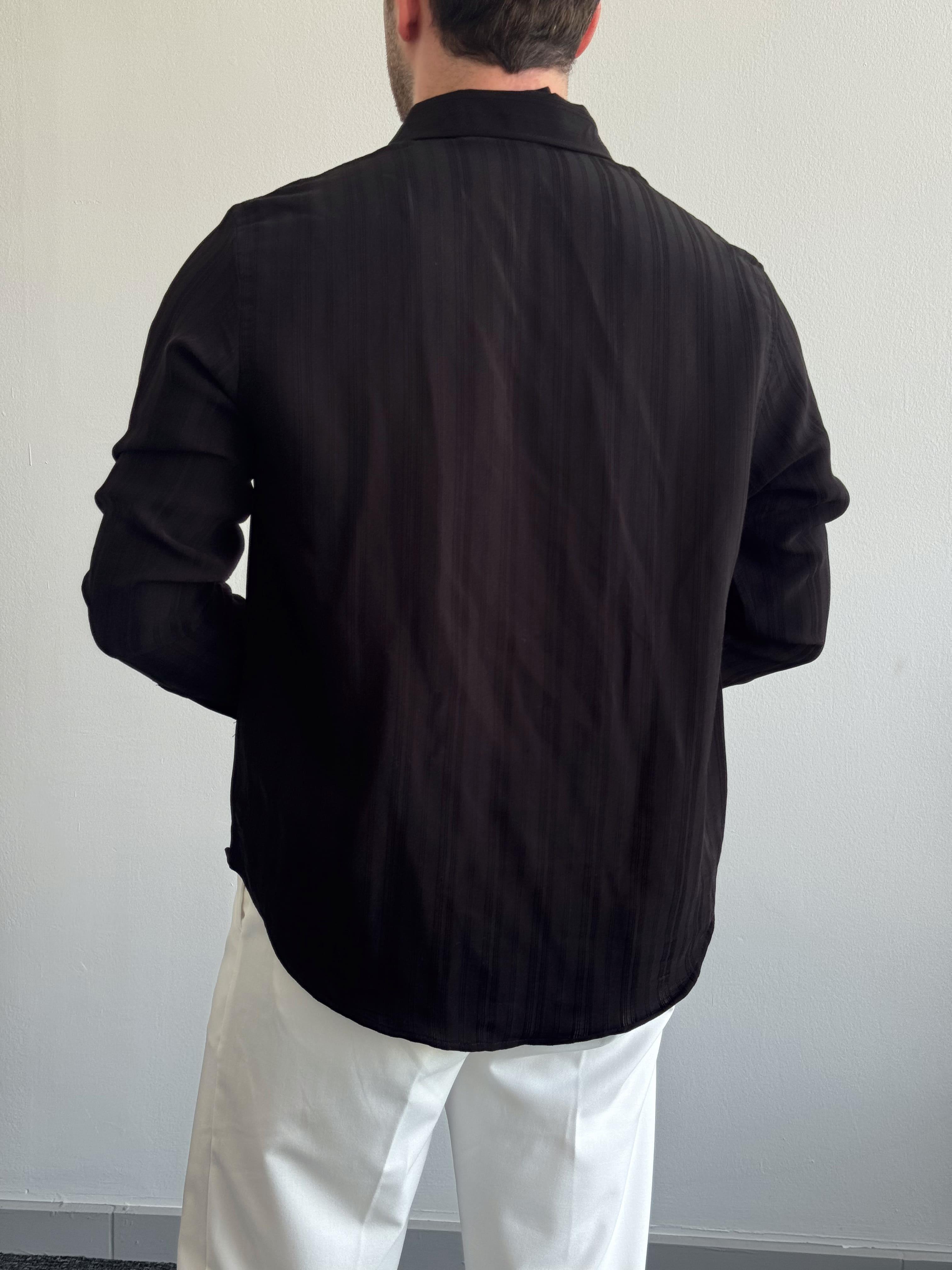 Erkek Özel Premium Seri Oversize Kalıp Çizgi Detay Gömlek-Siyah(E1424)Ketench