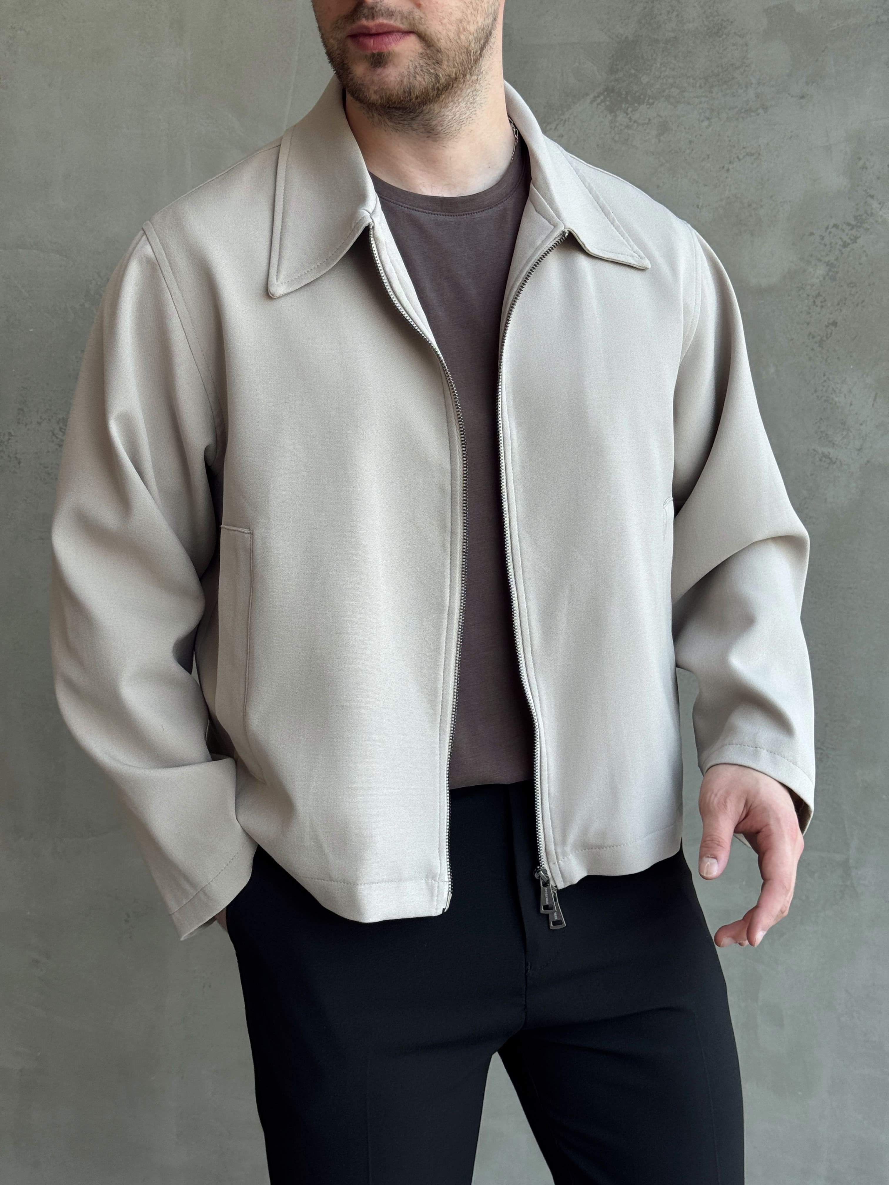 Erkek Özel Premium Seri Oversize Kalıp Çift Astarlı Düz Model Gabardin Kumaş Ceket-Bej(E1761)Ketench