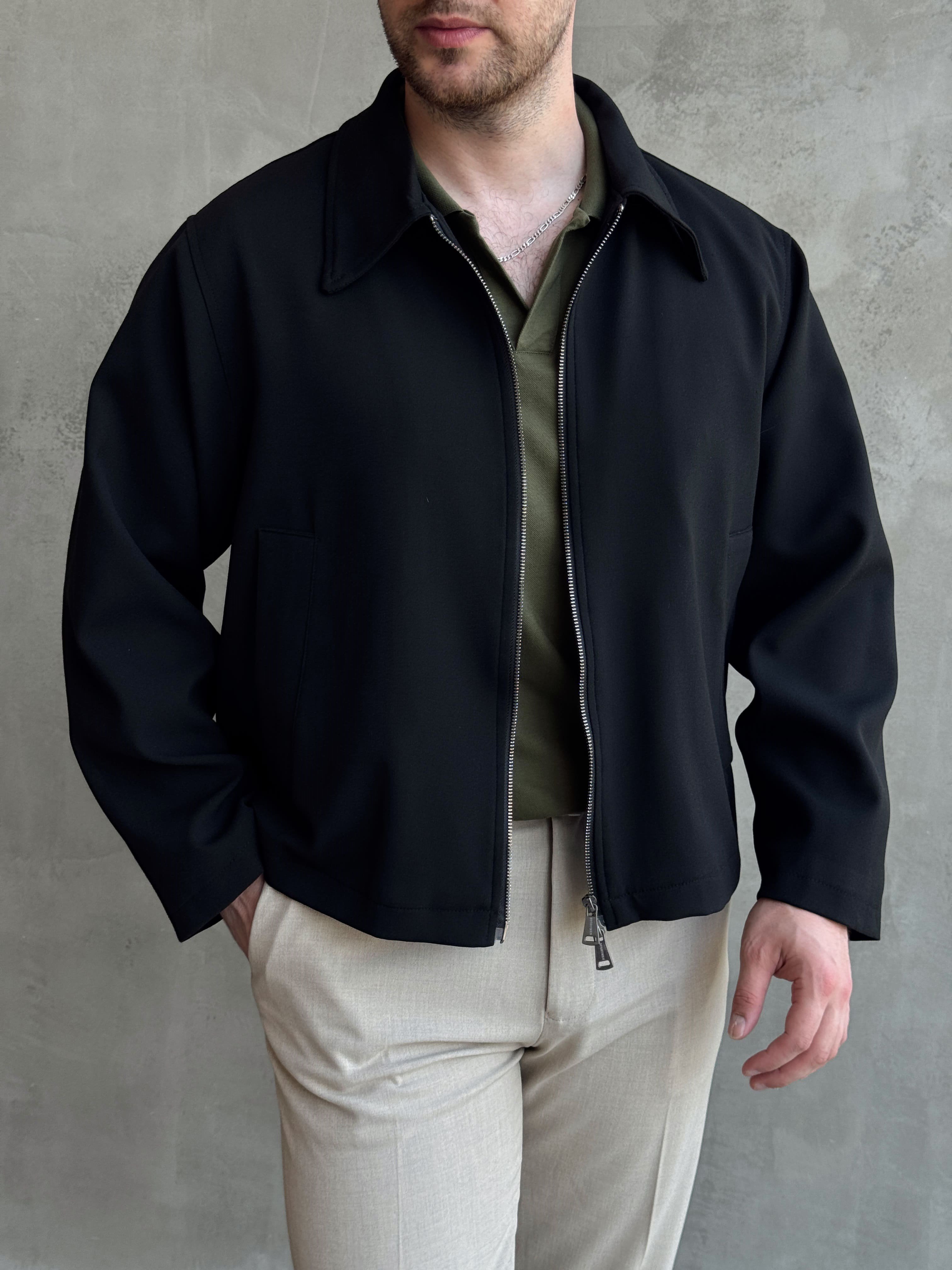 Erkek Özel Premium Seri Oversize Kalıp Çift Astarlı Düz Model Gabardin Kumaş Ceket-Siyah(E1761)Ketench