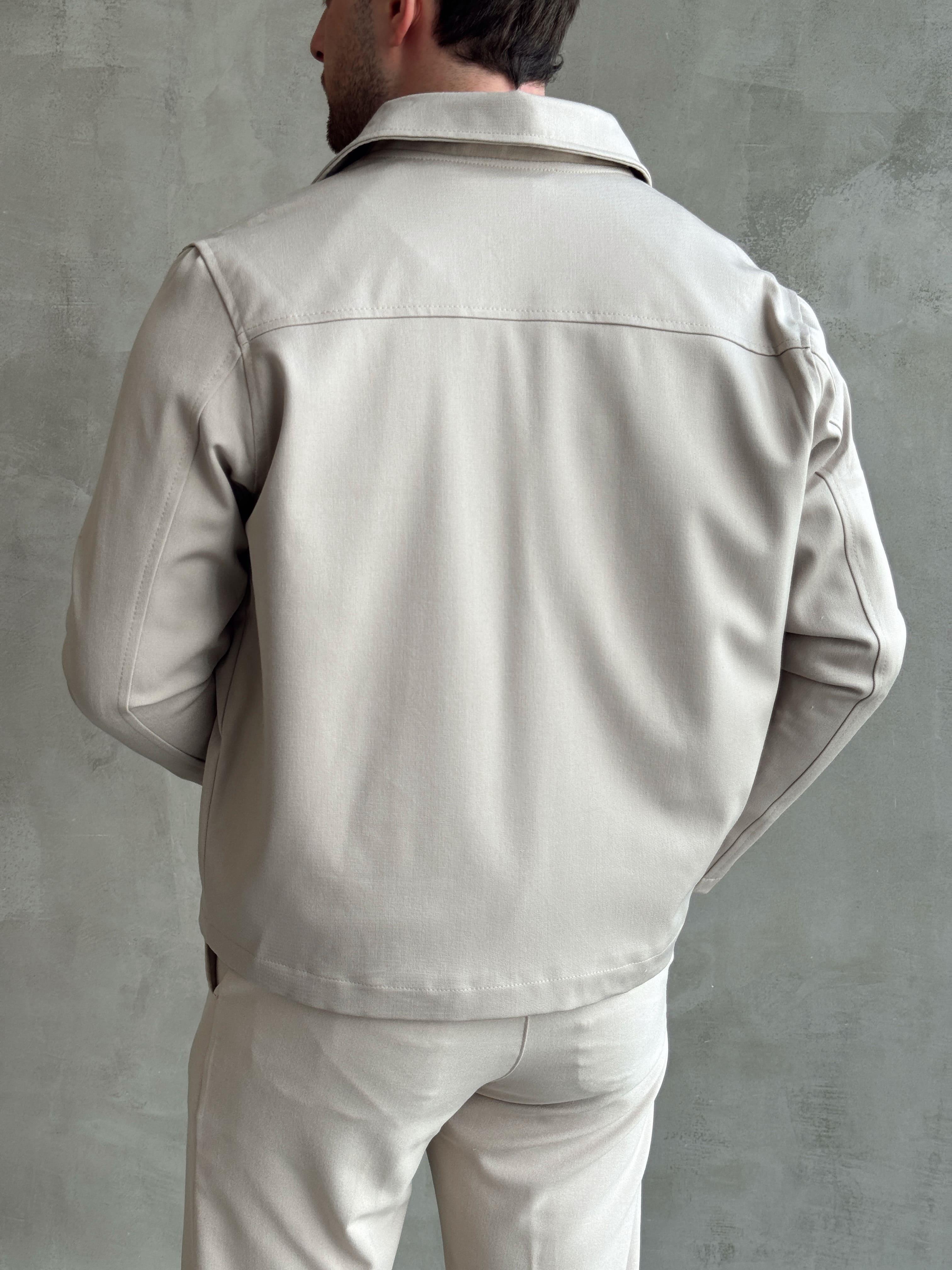 Erkek Özel Premium Seri Oversize Kalıp Çift Astarlı Düz Model Gabardin Kumaş Ceket-Bej(E1464)Ketench