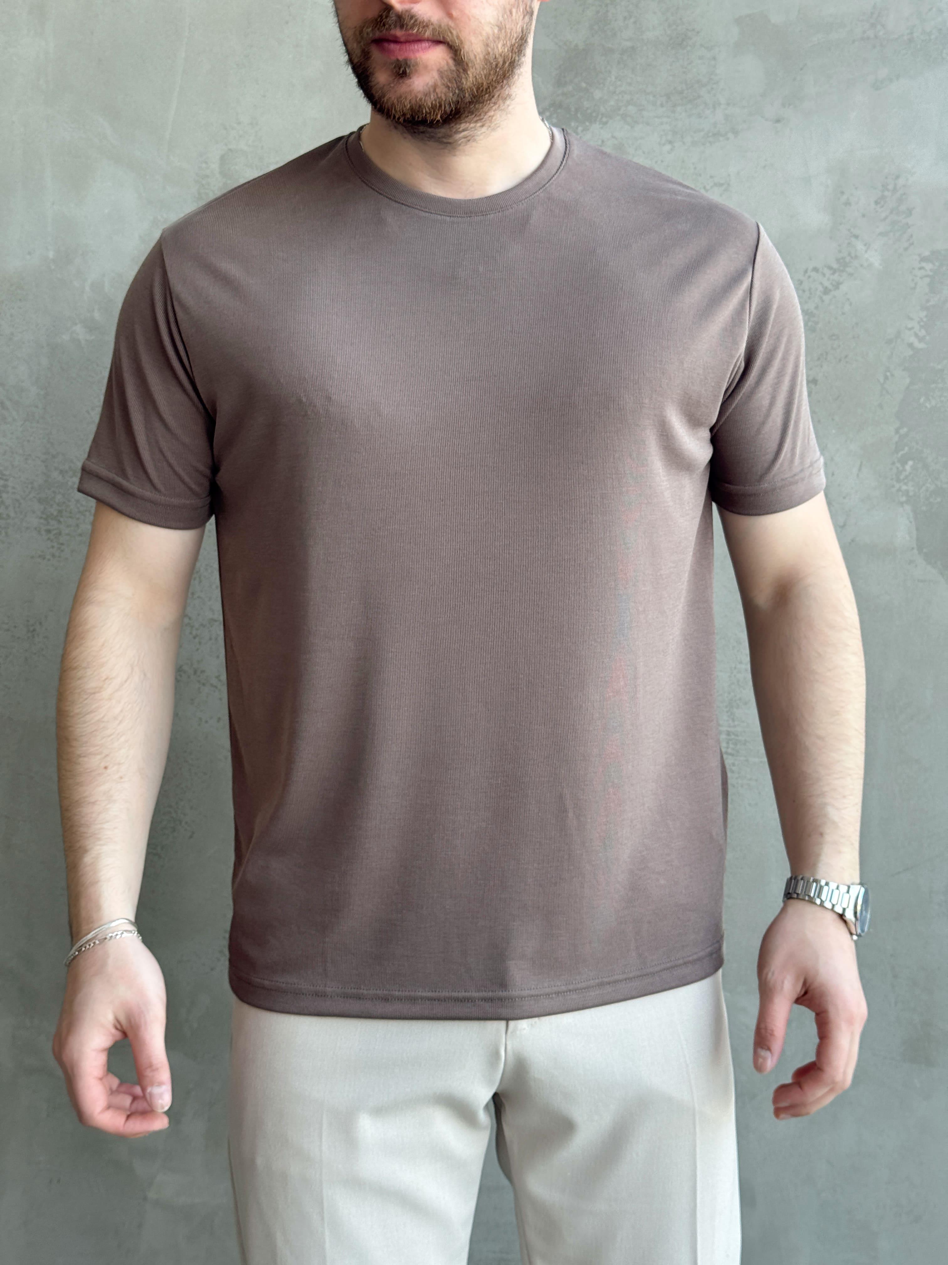 Erkek Özel Premium Seri Oversize Kalıp Bisiklet Yaka Luxury Comfort T-Shirt-Kahverengi(1628)Ketench