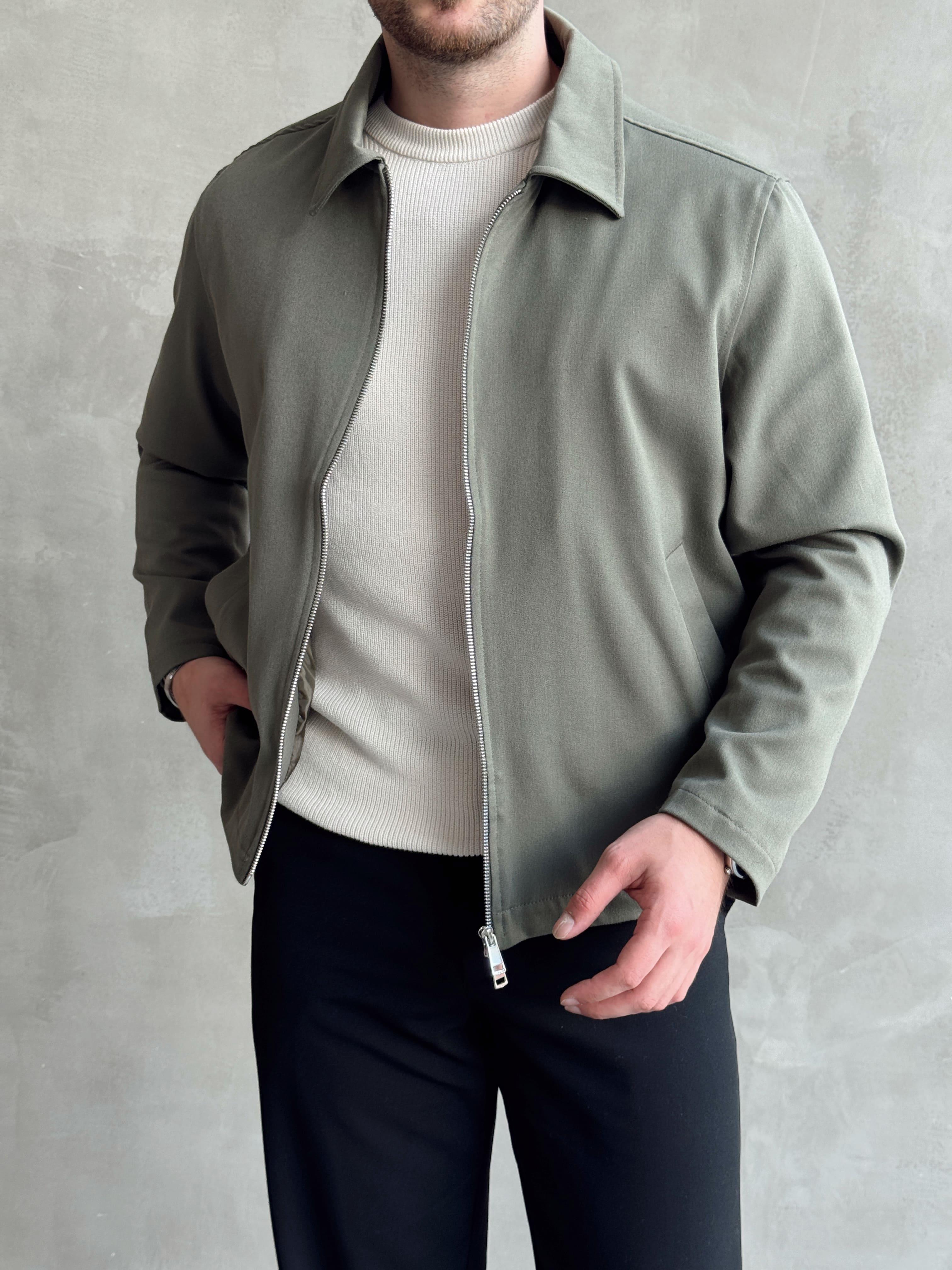 Erkek Özel Premium Seri Oversize Kalıp Çift Astarlı Düz Model Gabardin Kumaş Ceket-Haki(E1464)Ketench
