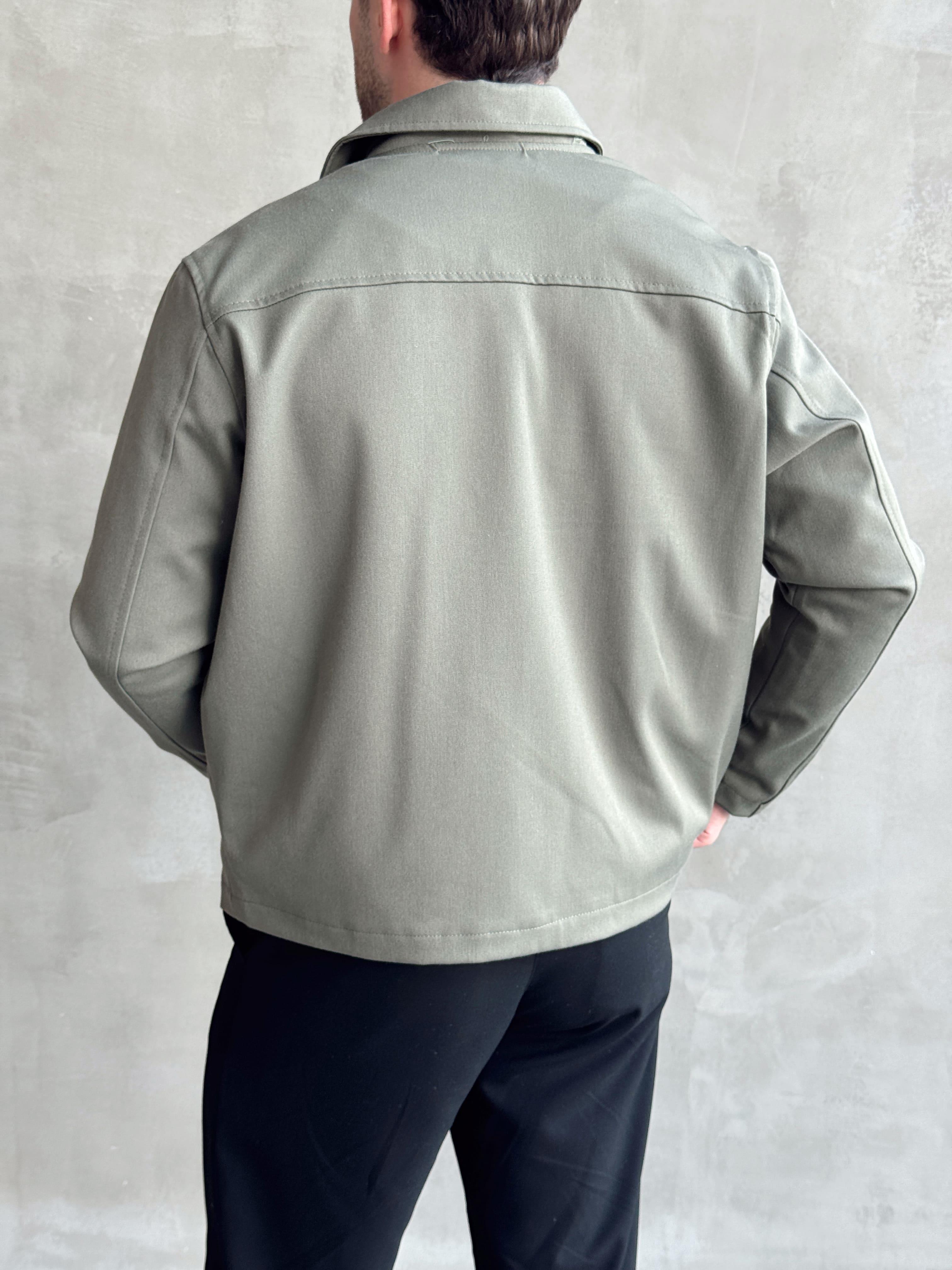 Erkek Özel Premium Seri Oversize Kalıp Çift Astarlı Düz Model Gabardin Kumaş Ceket-Haki(E1464)Ketench