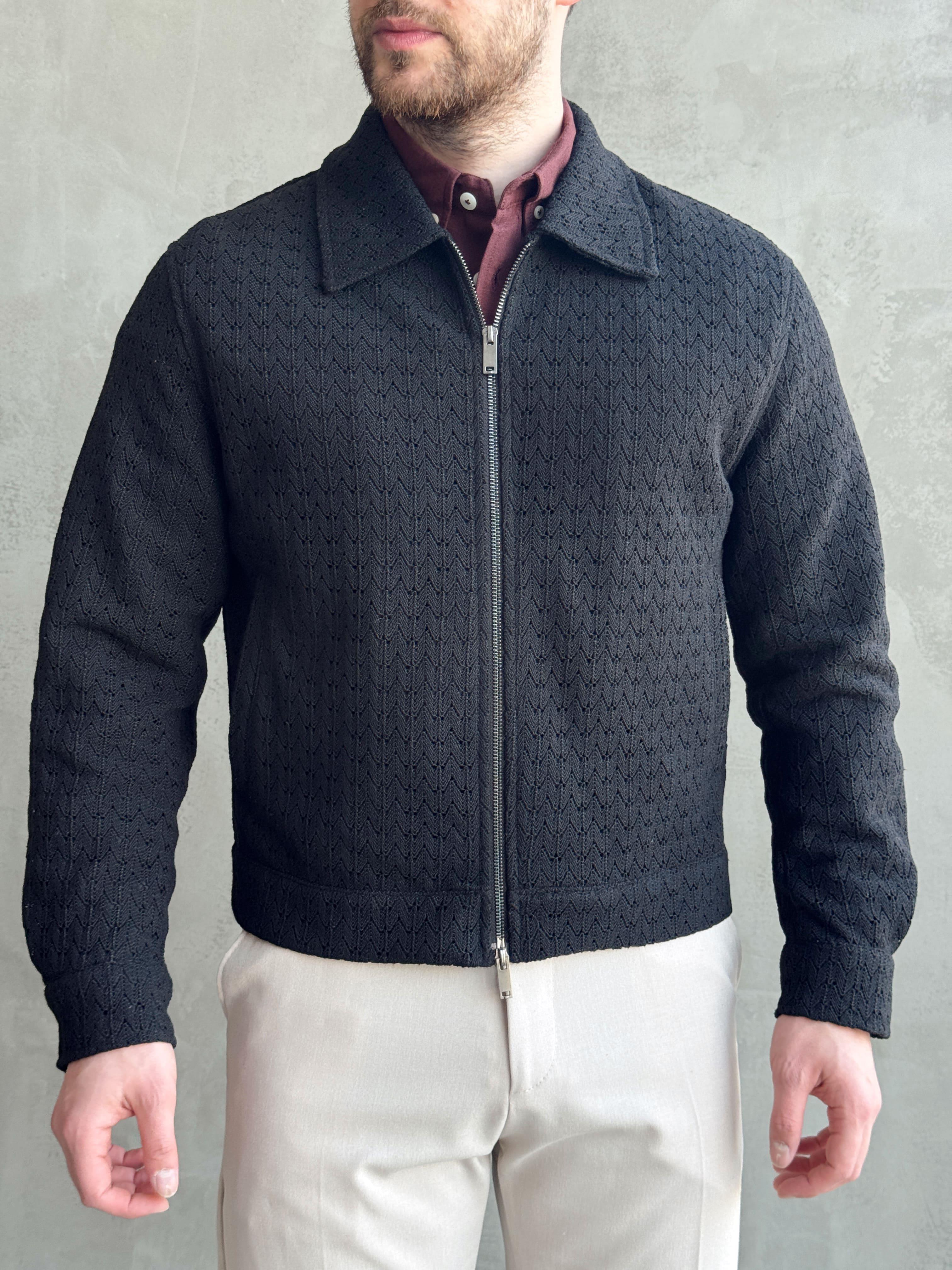 Erkek Özel Premium Seri Oversize Kalıp Örme Desenli Ceket-Siyah(1627)Ketench