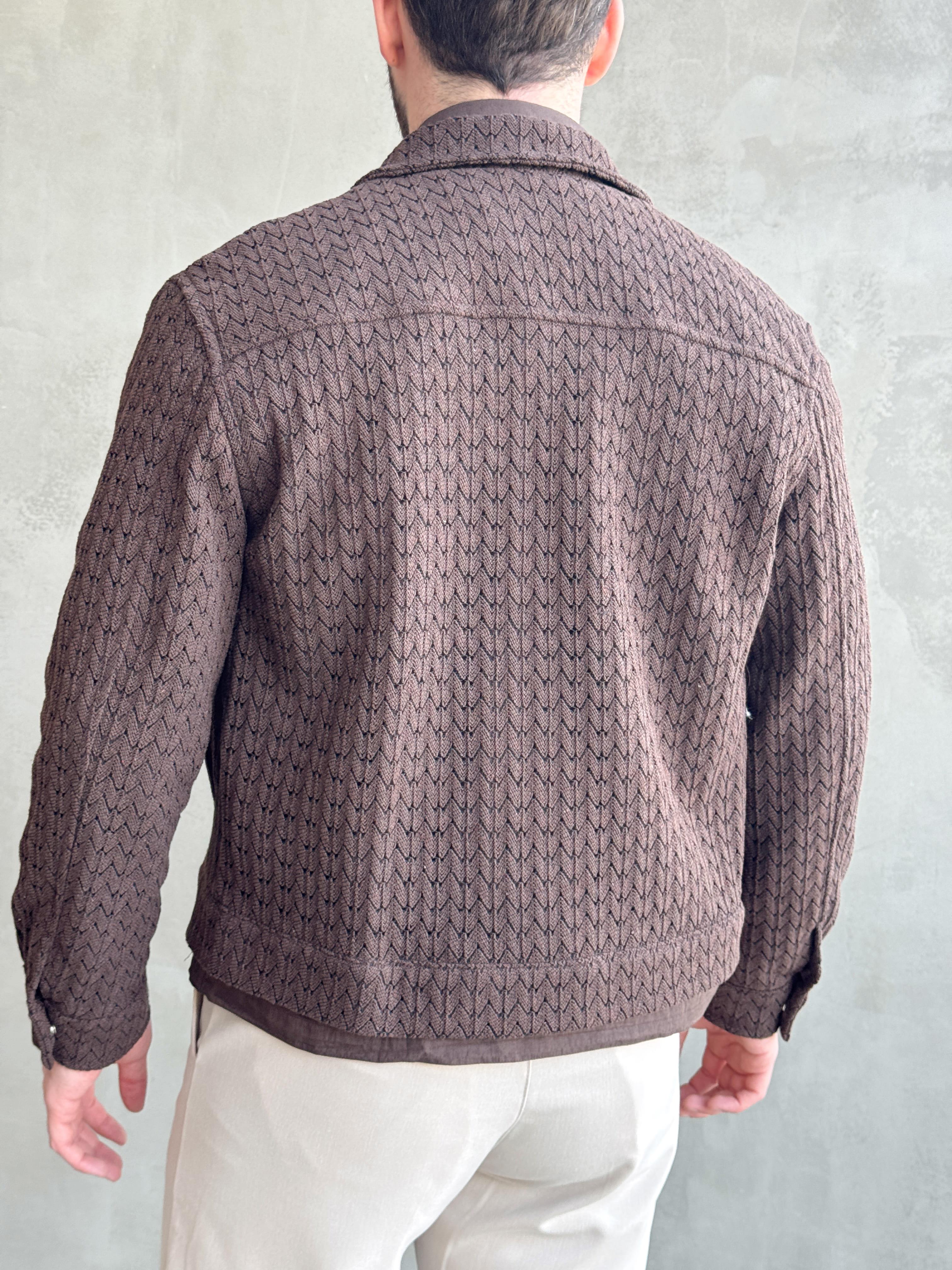 Erkek Özel Premium Seri Oversize Kalıp Örme Desenli Ceket-Kahverengi(1627)Ketench
