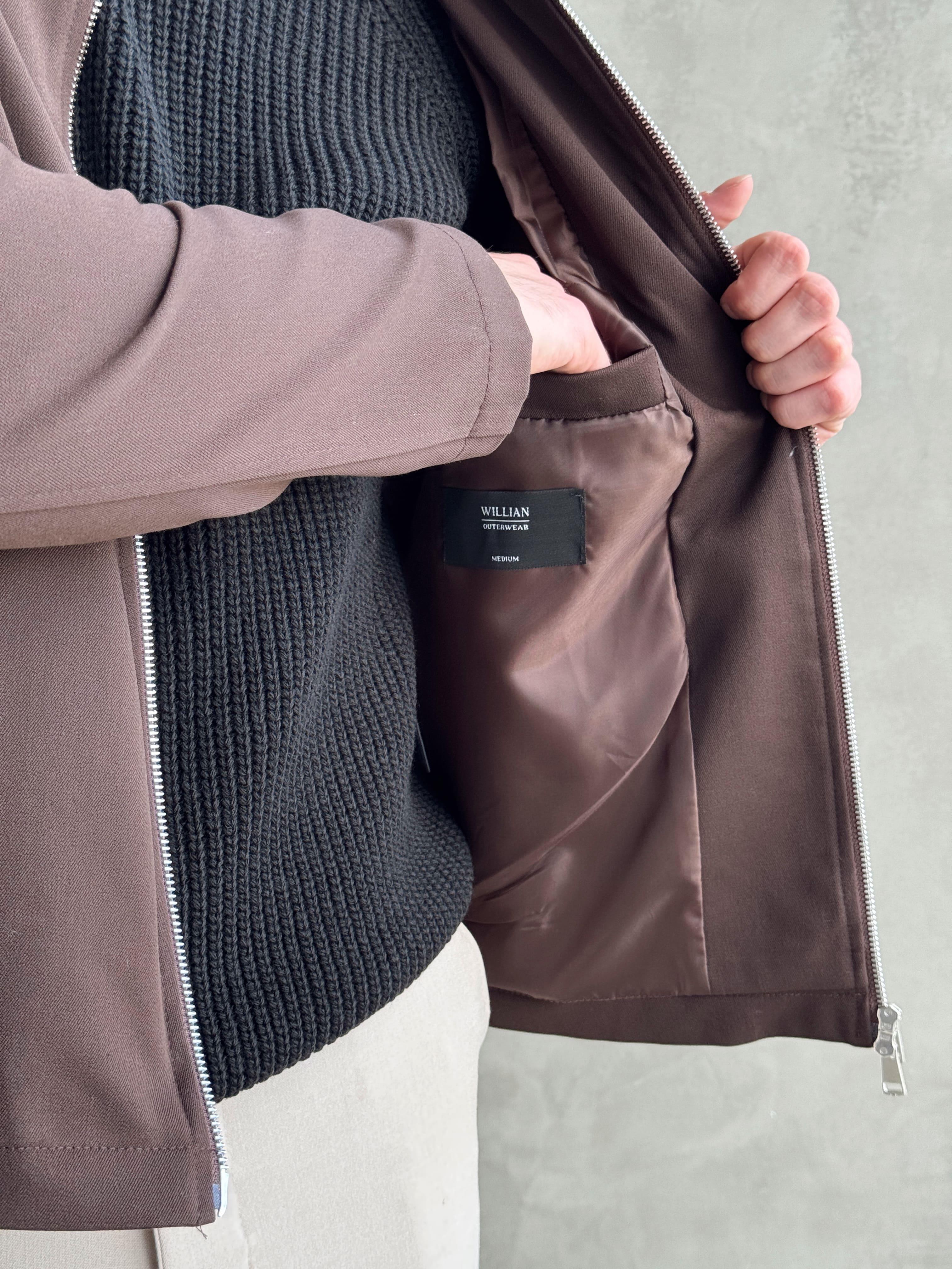 Erkek Özel Premium Seri Oversize Kalıp Çift Astarlı Düz Model Gabardin Kumaş Ceket-Kahverengi(E1464)Ketench