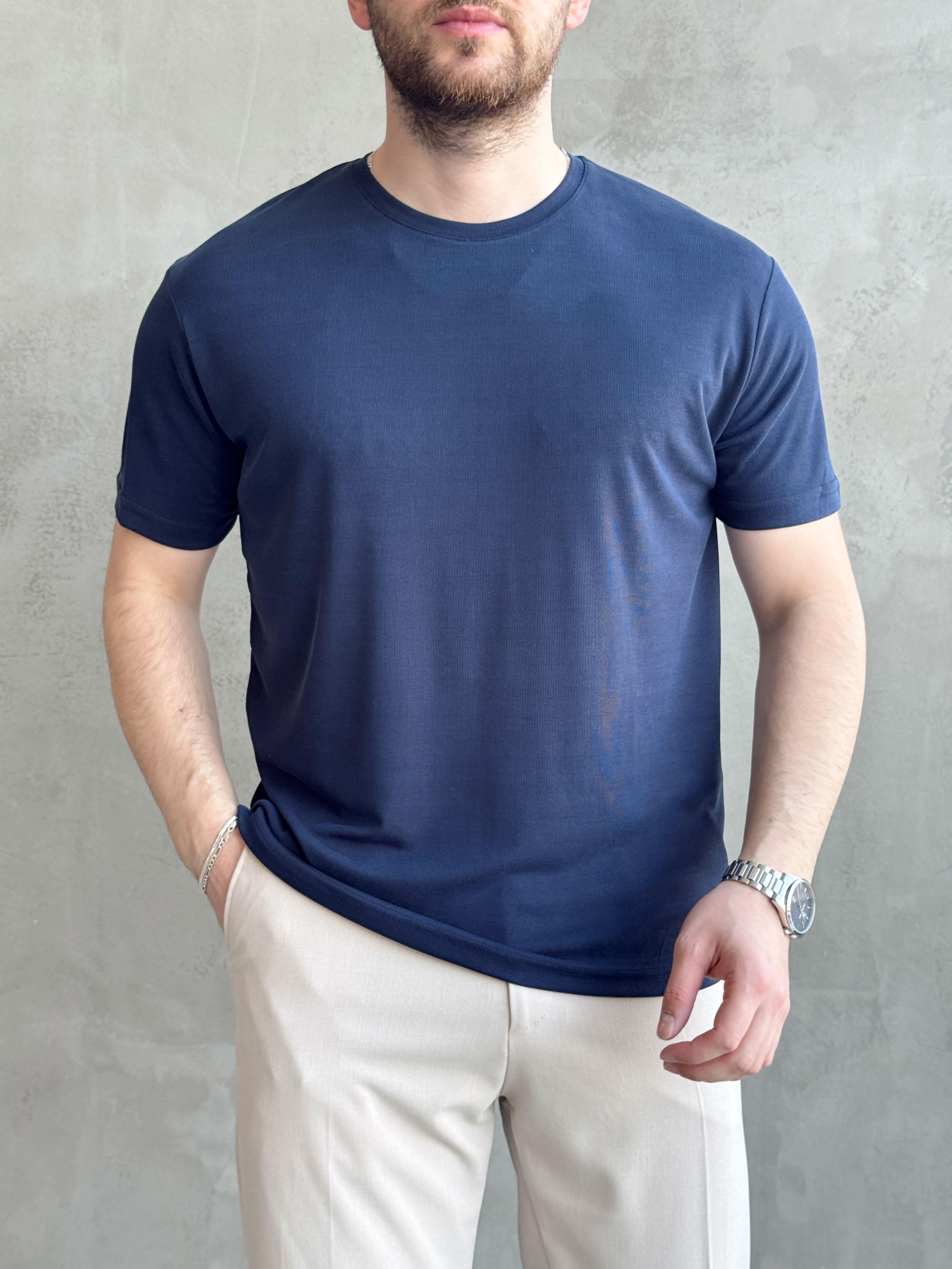 Erkek Özel Premium Seri Oversize Kalıp Bisiklet Yaka Luxury Comfort T-Shirt-Lacivert(1628)Ketench