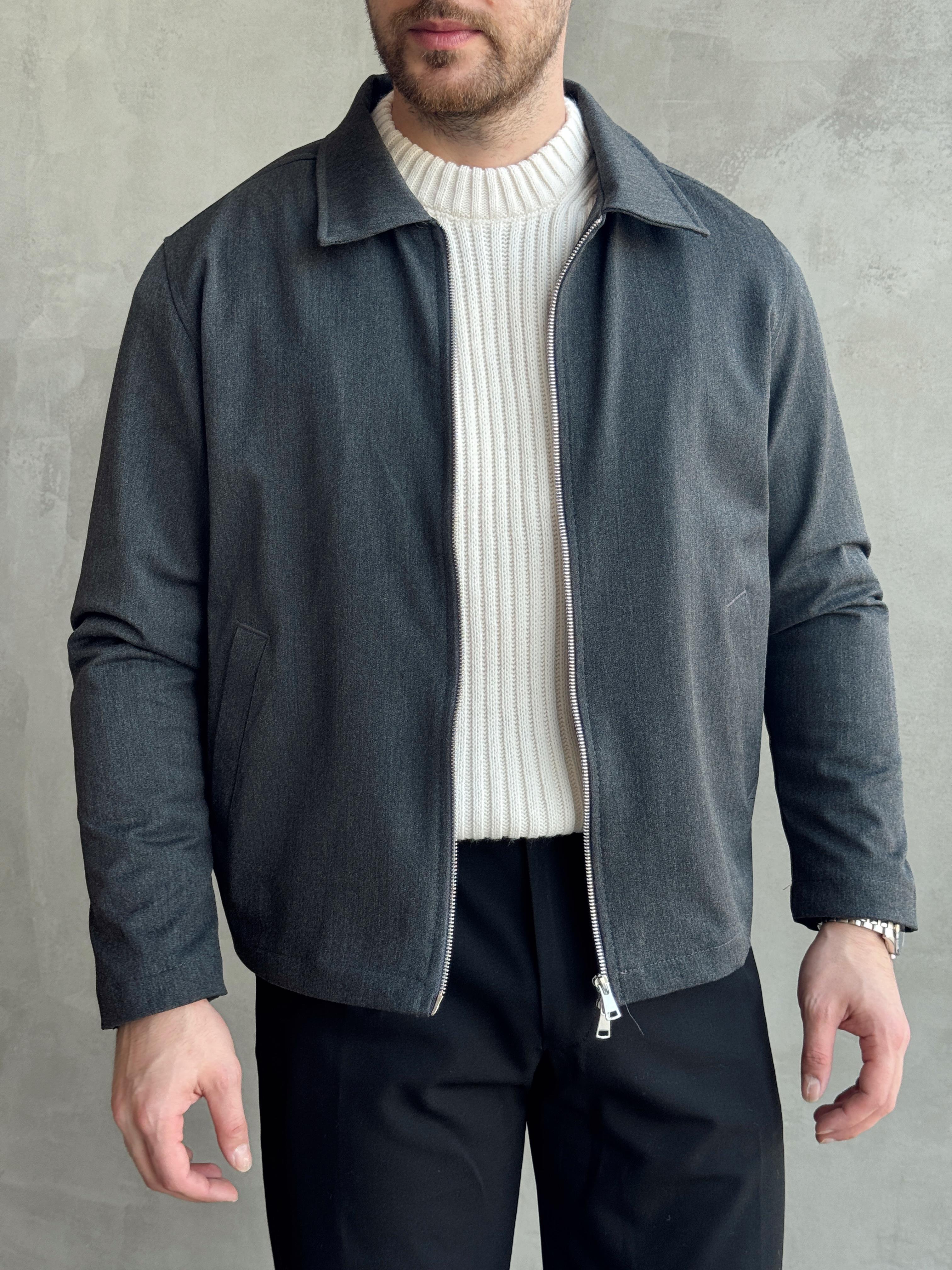 Erkek Özel Premium Seri Oversize Kalıp Çift Astarlı Düz Model Gabardin Kumaş Ceket-Füme(E1464)Ketench