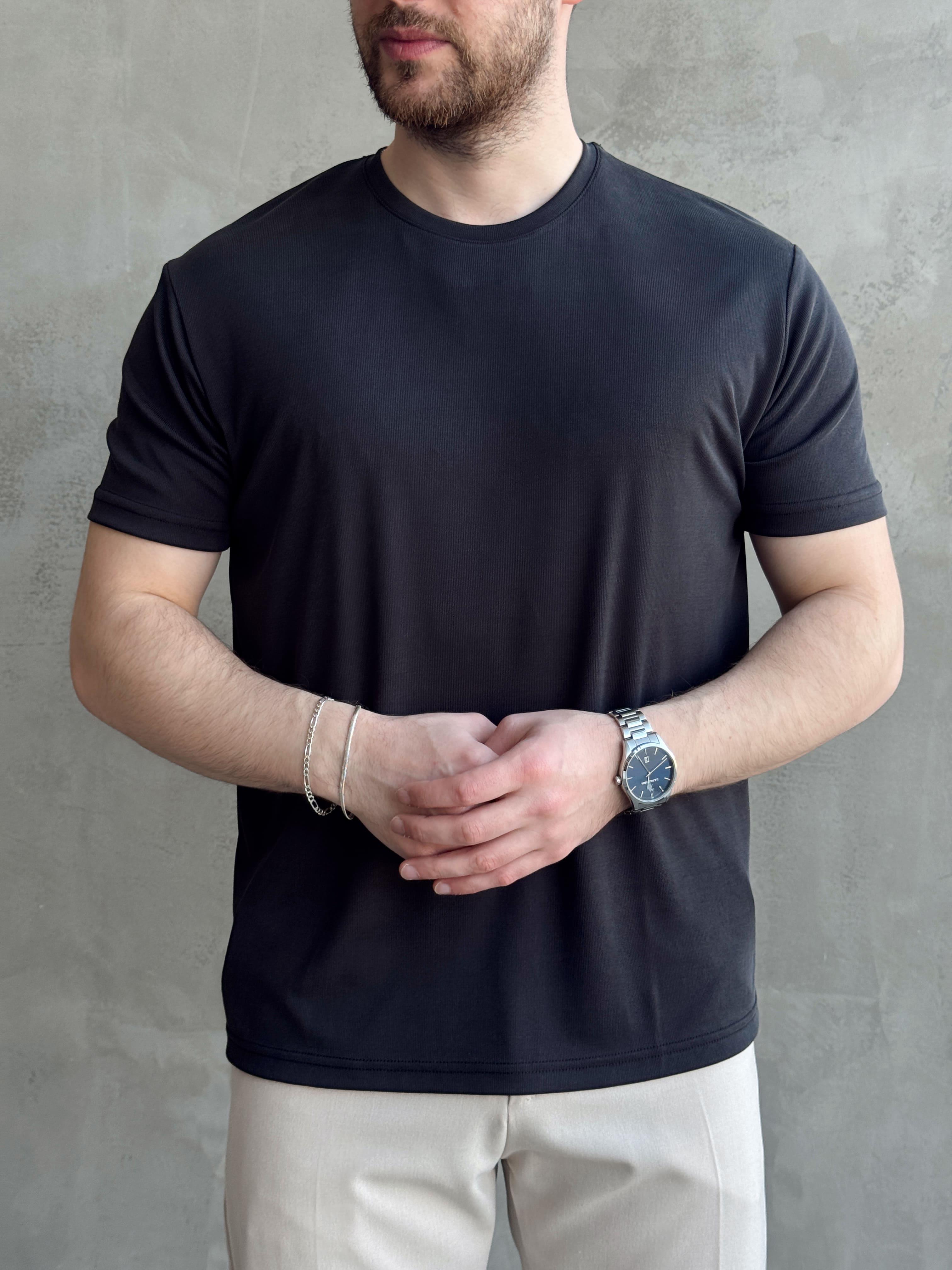 Erkek Özel Premium Seri Oversize Kalıp Bisiklet Yaka Luxury Comfort T-Shirt-Siyah(1628)Ketench