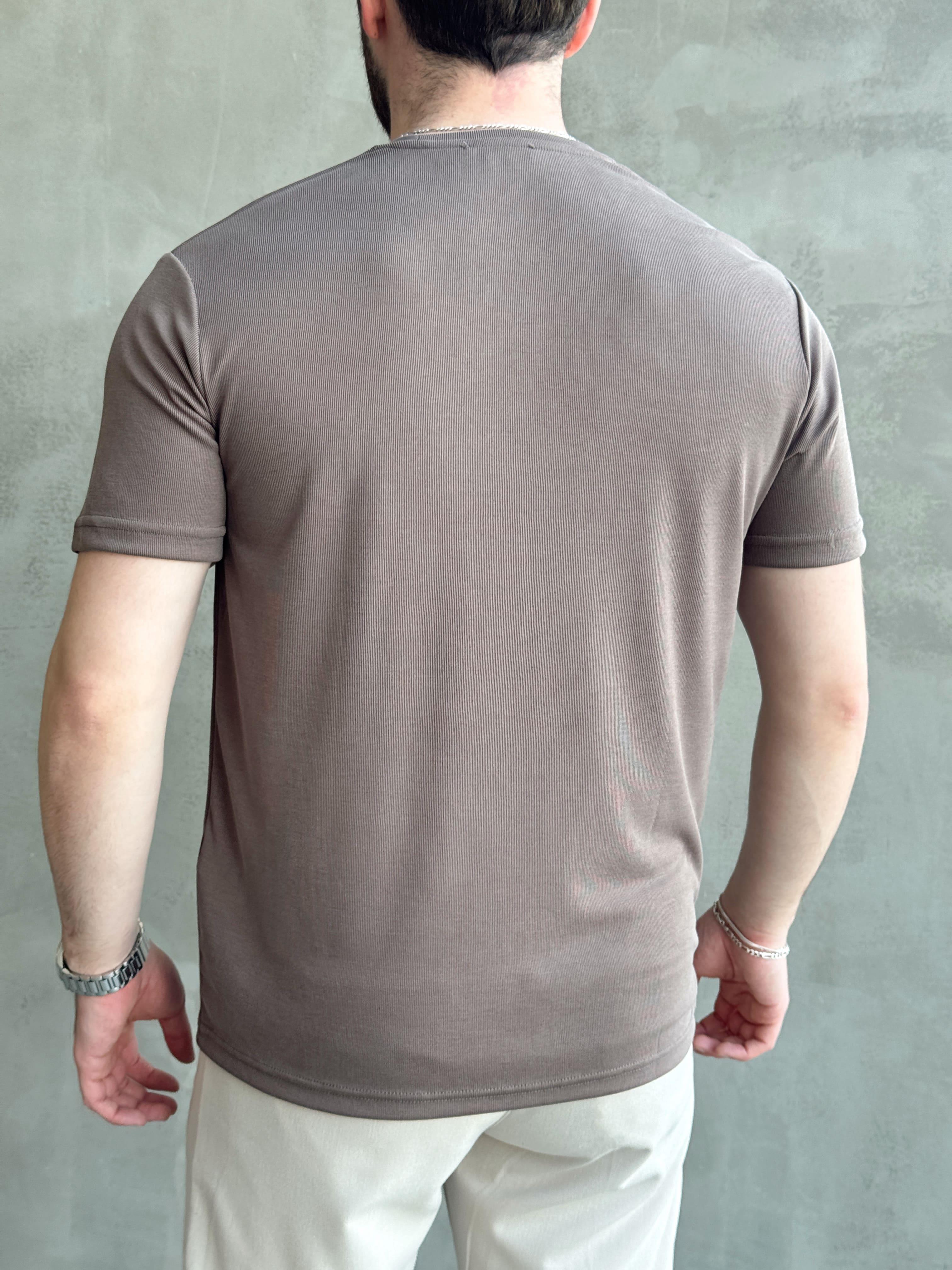 Erkek Özel Premium Seri Oversize Kalıp Bisiklet Yaka Luxury Comfort T-Shirt-Kahverengi(1628)Ketench