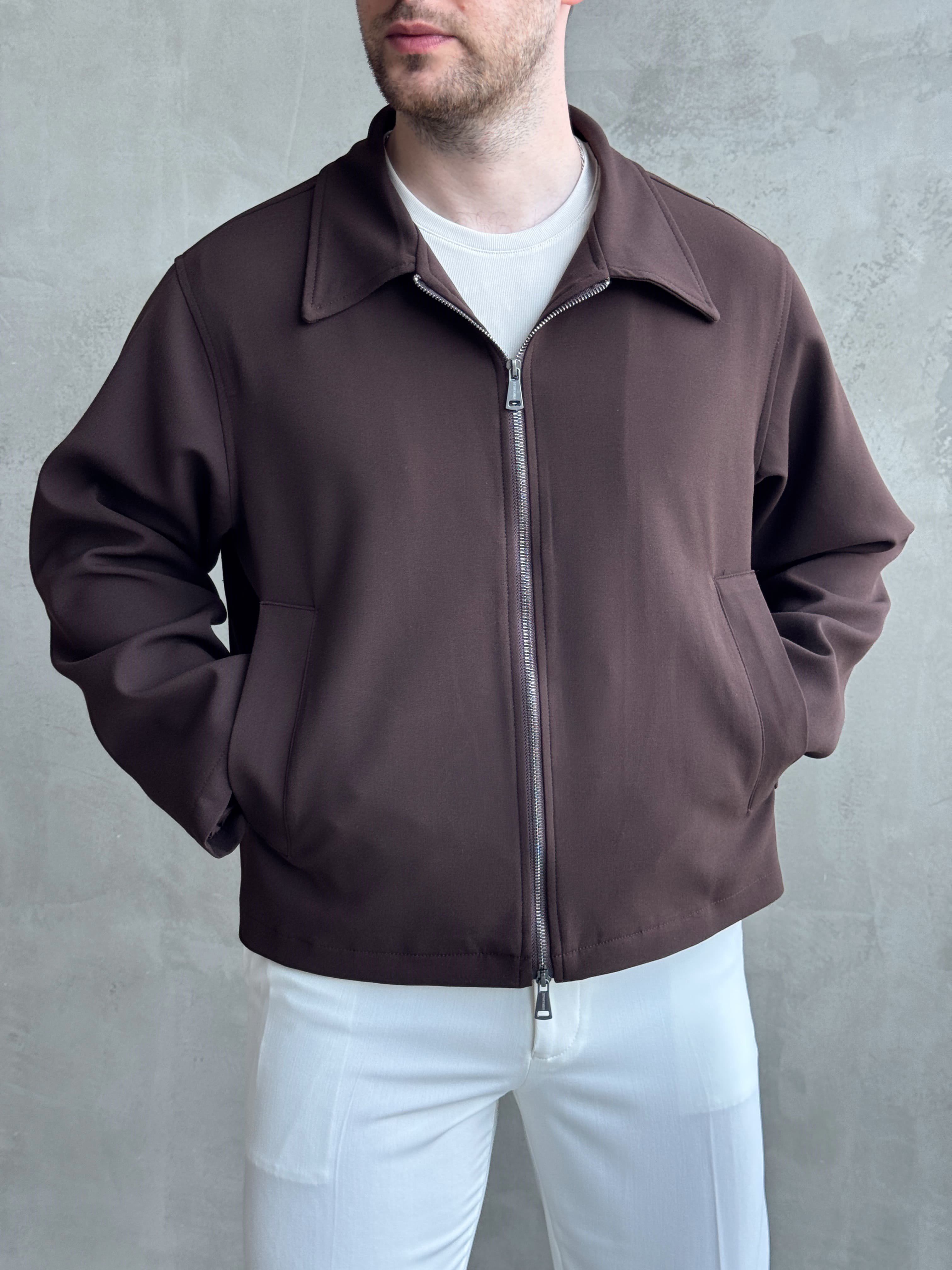 Erkek Özel Premium Seri Oversize Kalıp Çift Astarlı Düz Model Gabardin Kumaş Ceket-Kahverengi(E1761)Ketench