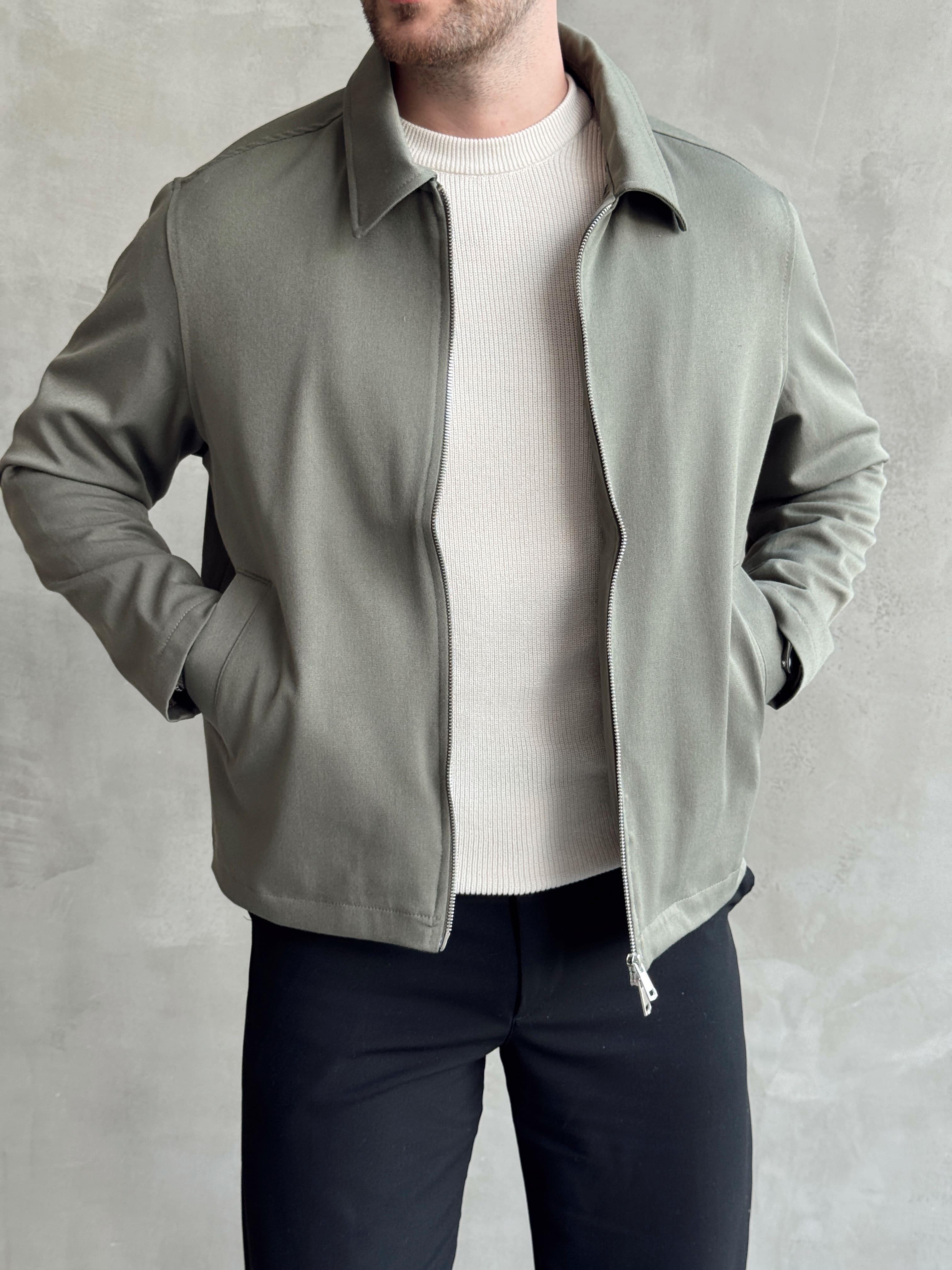 Erkek Özel Premium Seri Oversize Kalıp Çift Astarlı Düz Model Gabardin Kumaş Ceket-Haki(E1464)Ketench