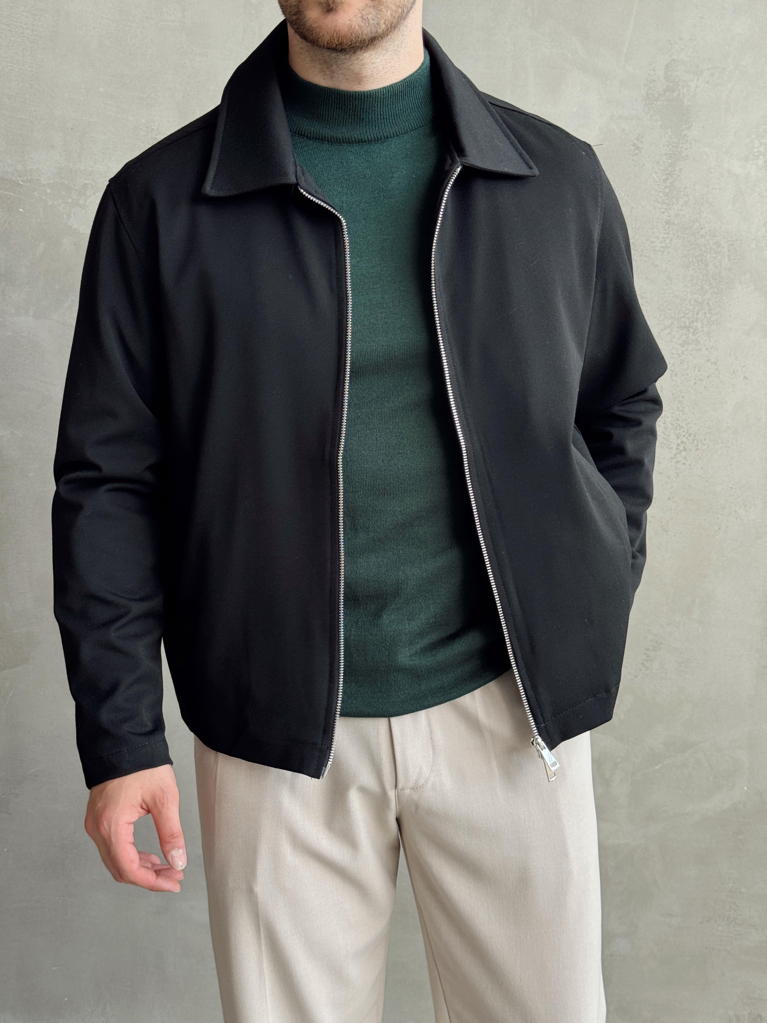 Erkek Özel Premium Seri Oversize Kalıp Çift Astarlı Düz Model Gabardin Kumaş Ceket-Siyah(E1464)Ketench