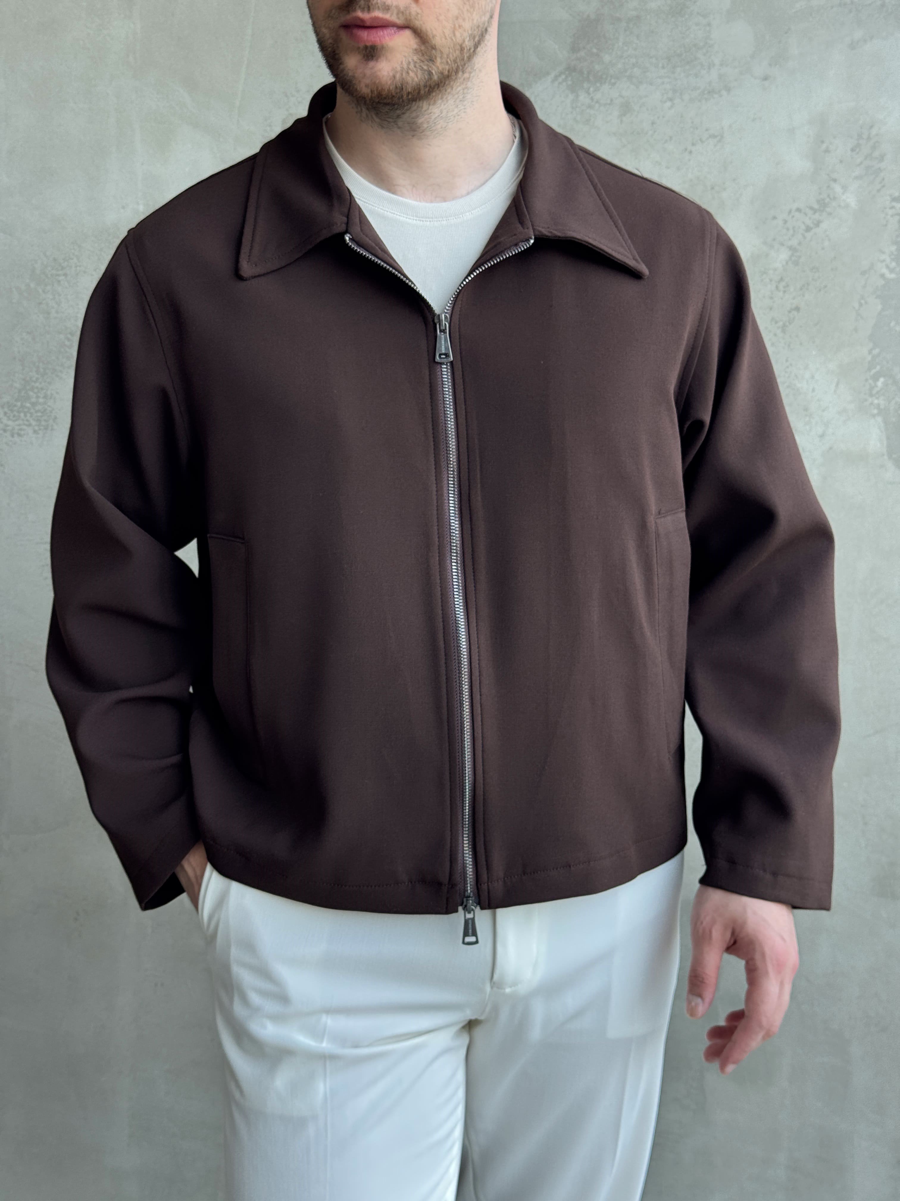 Erkek Özel Premium Seri Oversize Kalıp Çift Astarlı Düz Model Gabardin Kumaş Ceket-Kahverengi(E1761)Ketench