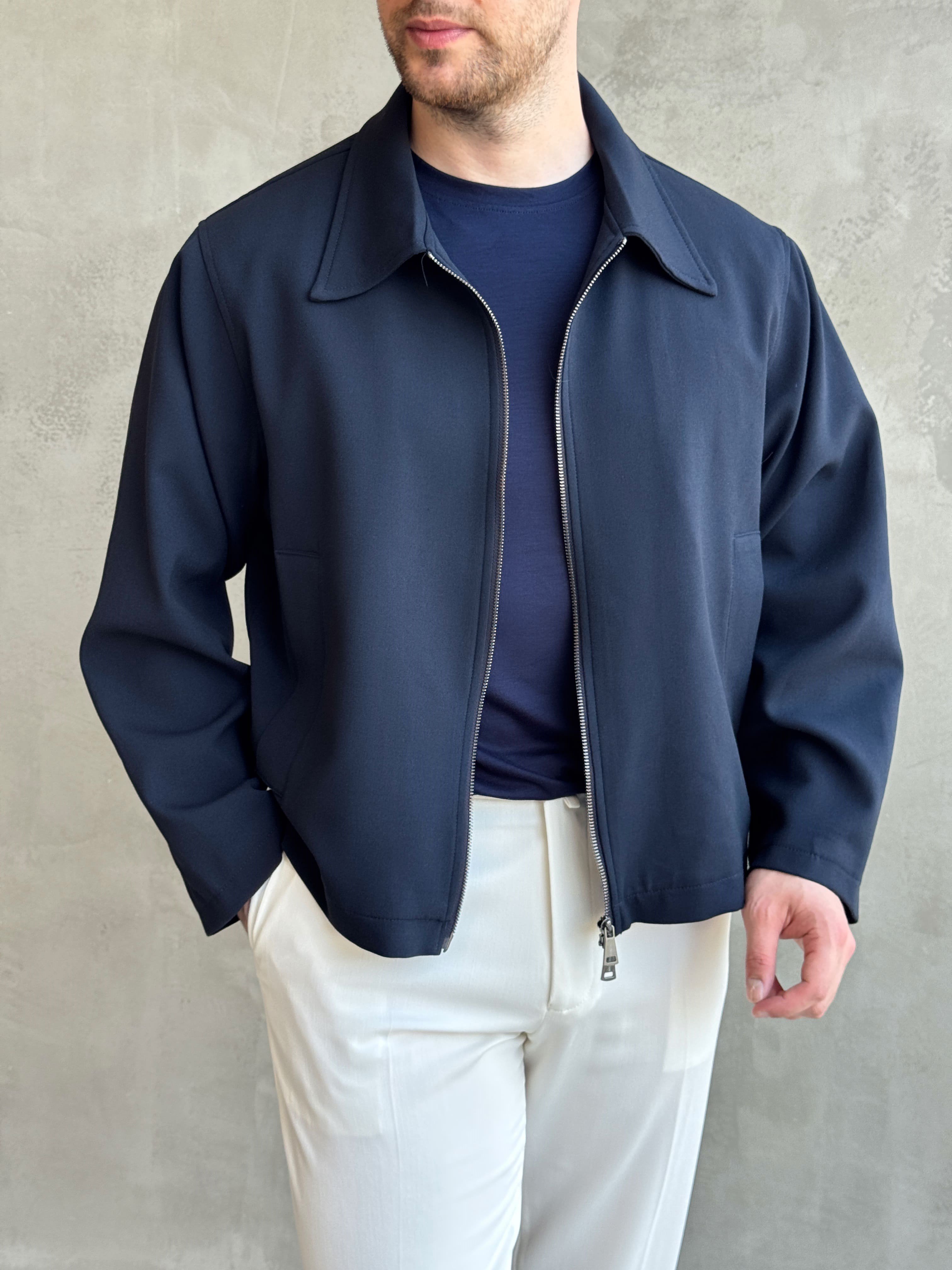 Erkek Özel Premium Seri Oversize Kalıp Çift Astarlı Düz Model Gabardin Kumaş Ceket-Lacivert(E1761)Ketench