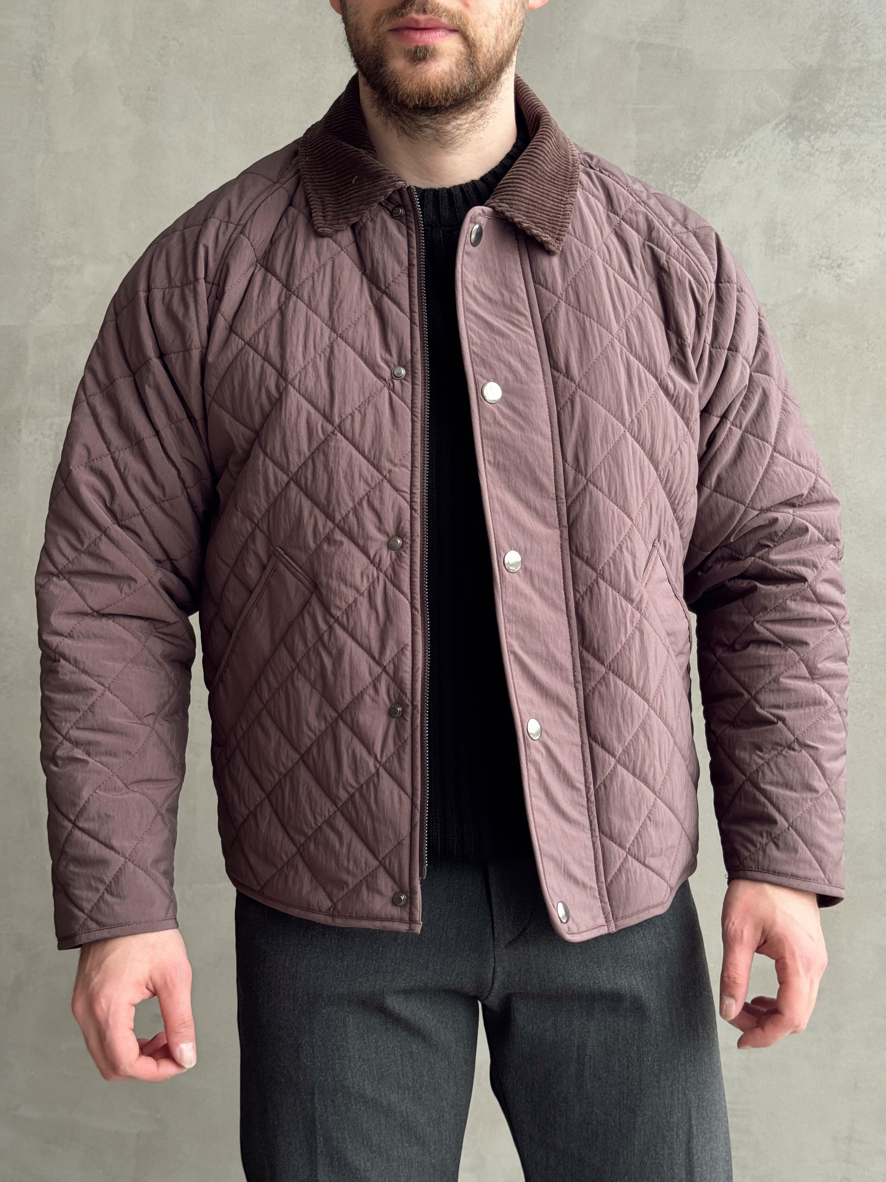 Erkek Özel Premium Seri Oversize Kalıp Çıtçıt Detay Baklava Desenli Ceket-Mürdüm(E1568)Ketench
