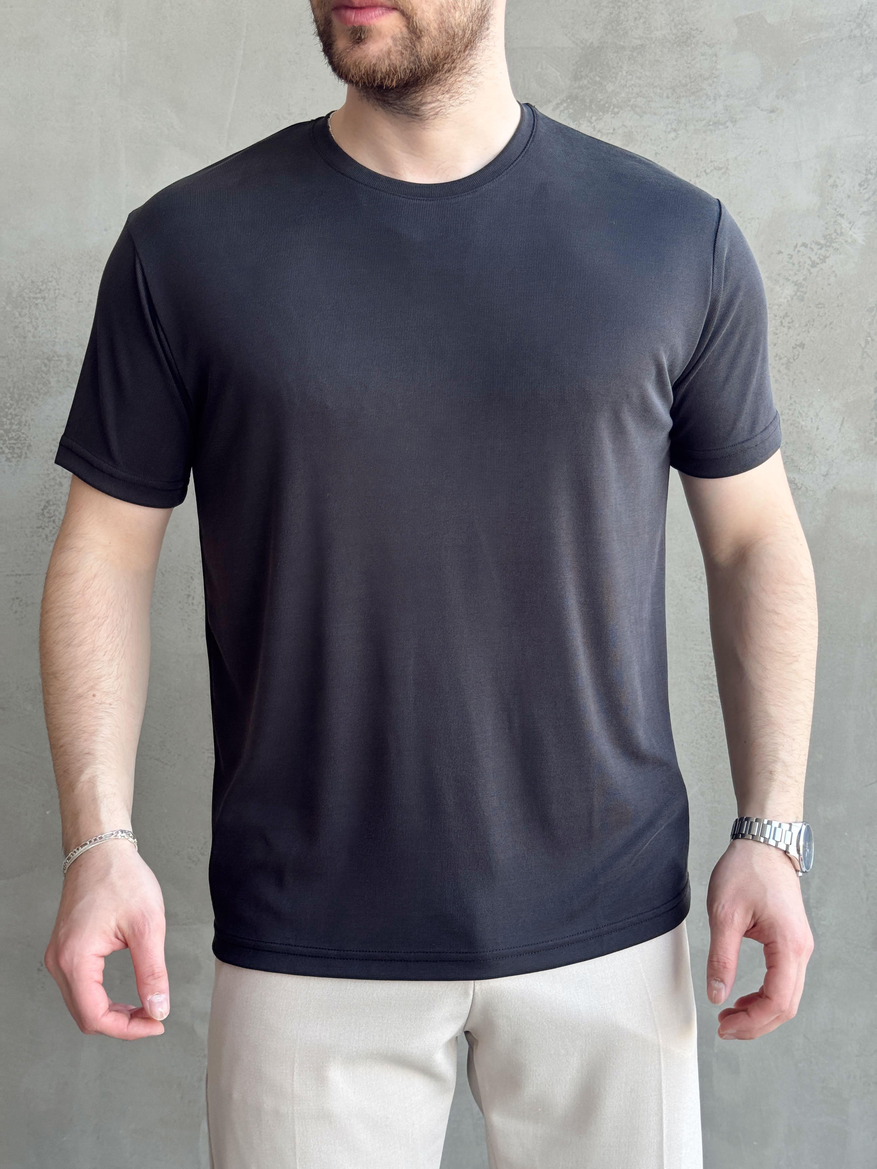 Erkek Özel Premium Seri Oversize Kalıp Bisiklet Yaka Luxury Comfort T-Shirt-Siyah(1628)Ketench