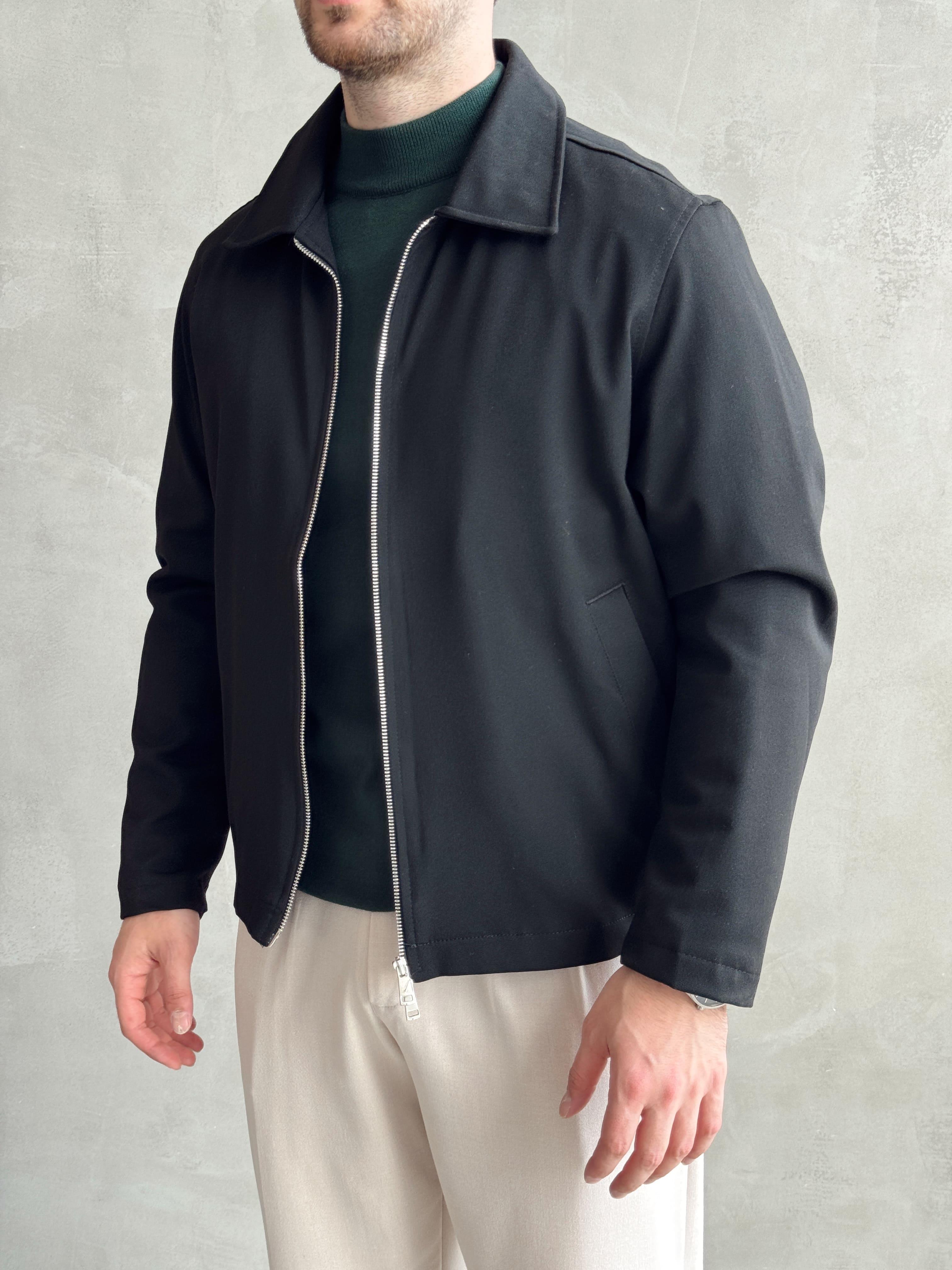 Erkek Özel Premium Seri Oversize Kalıp Çift Astarlı Düz Model Gabardin Kumaş Ceket-Siyah(E1464)Ketench
