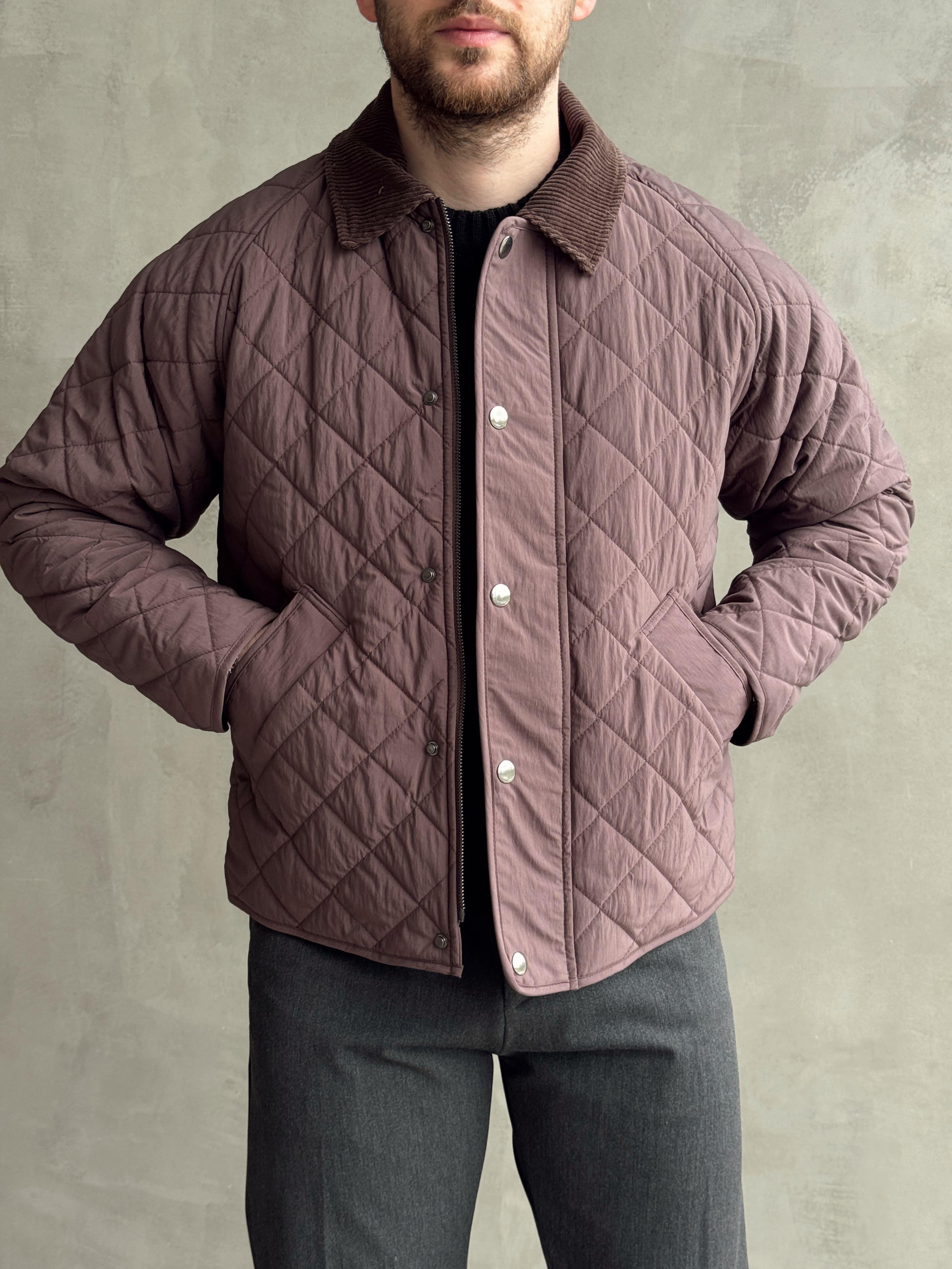 Erkek Özel Premium Seri Oversize Kalıp Çıtçıt Detay Baklava Desenli Ceket-Mürdüm(E1568)Ketench