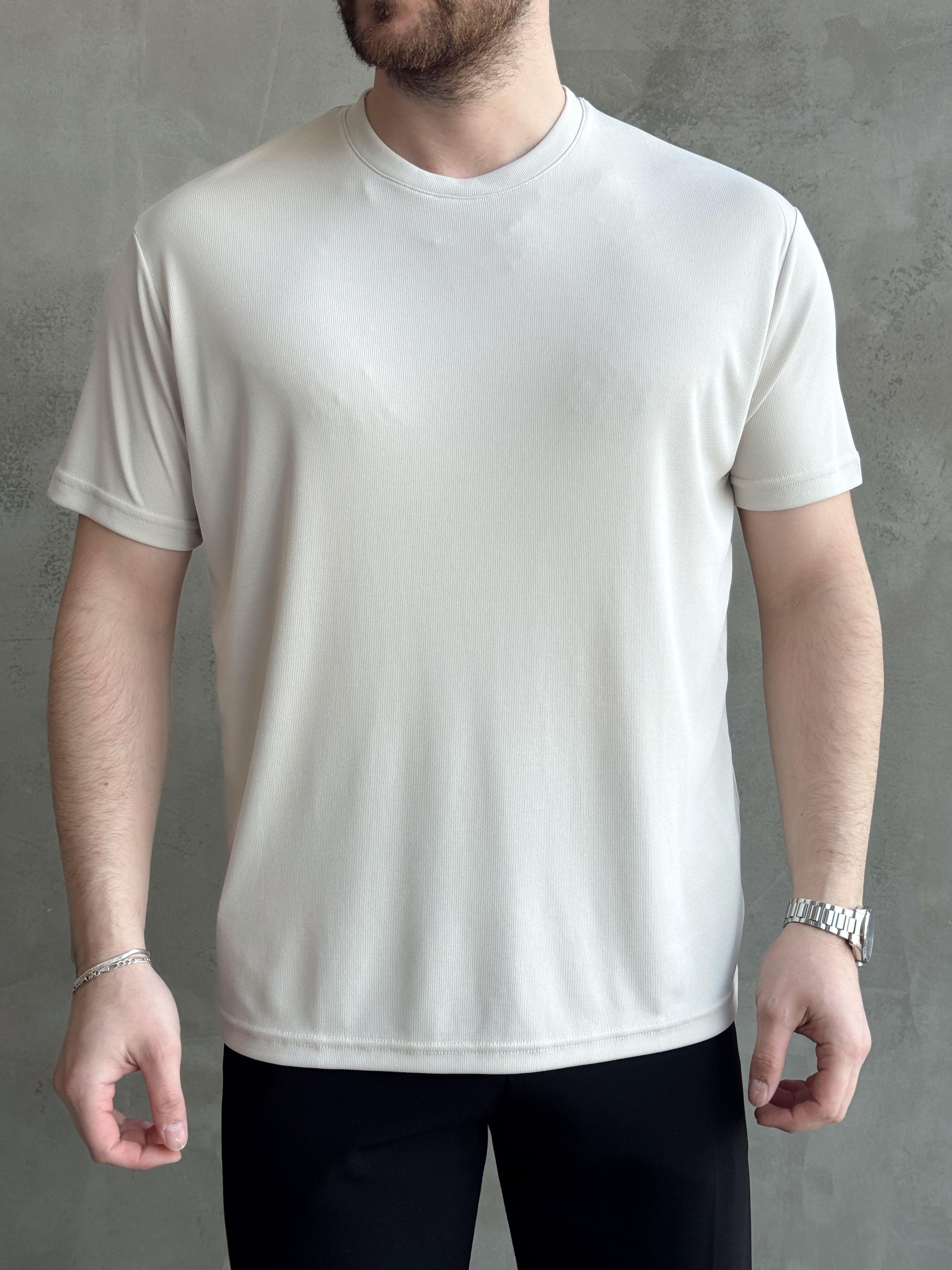 Erkek Özel Premium Seri Oversize Kalıp Bisiklet Yaka Luxury Comfort T-Shirt-Bej(1628)Ketench