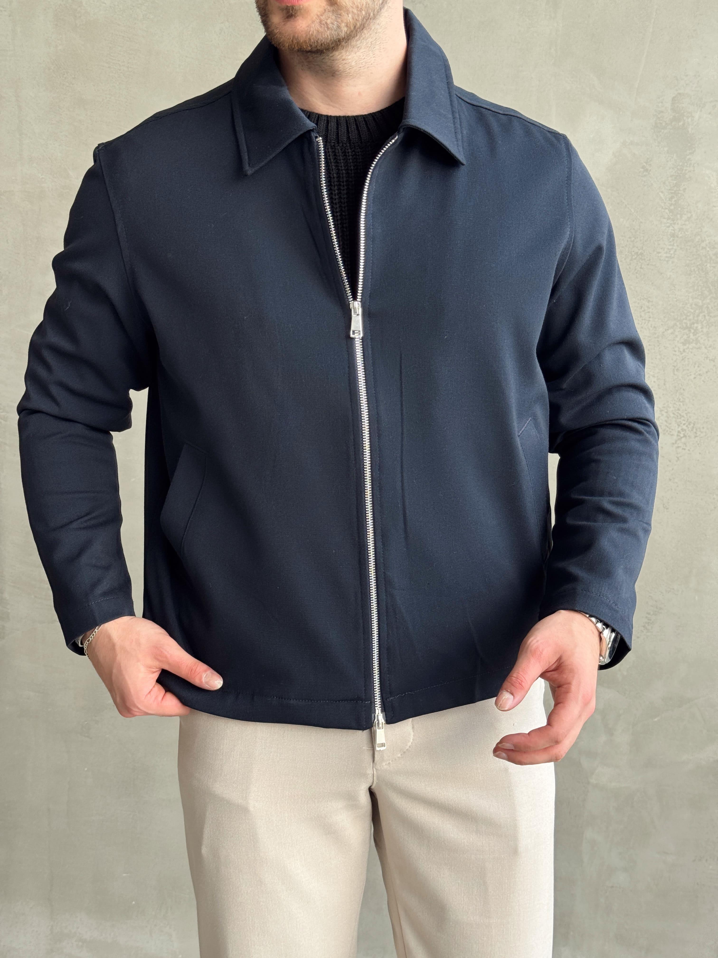 Erkek Özel Premium Seri Oversize Kalıp Çift Astarlı Düz Model Gabardin Kumaş Ceket-Lacivert(E1464)Ketench