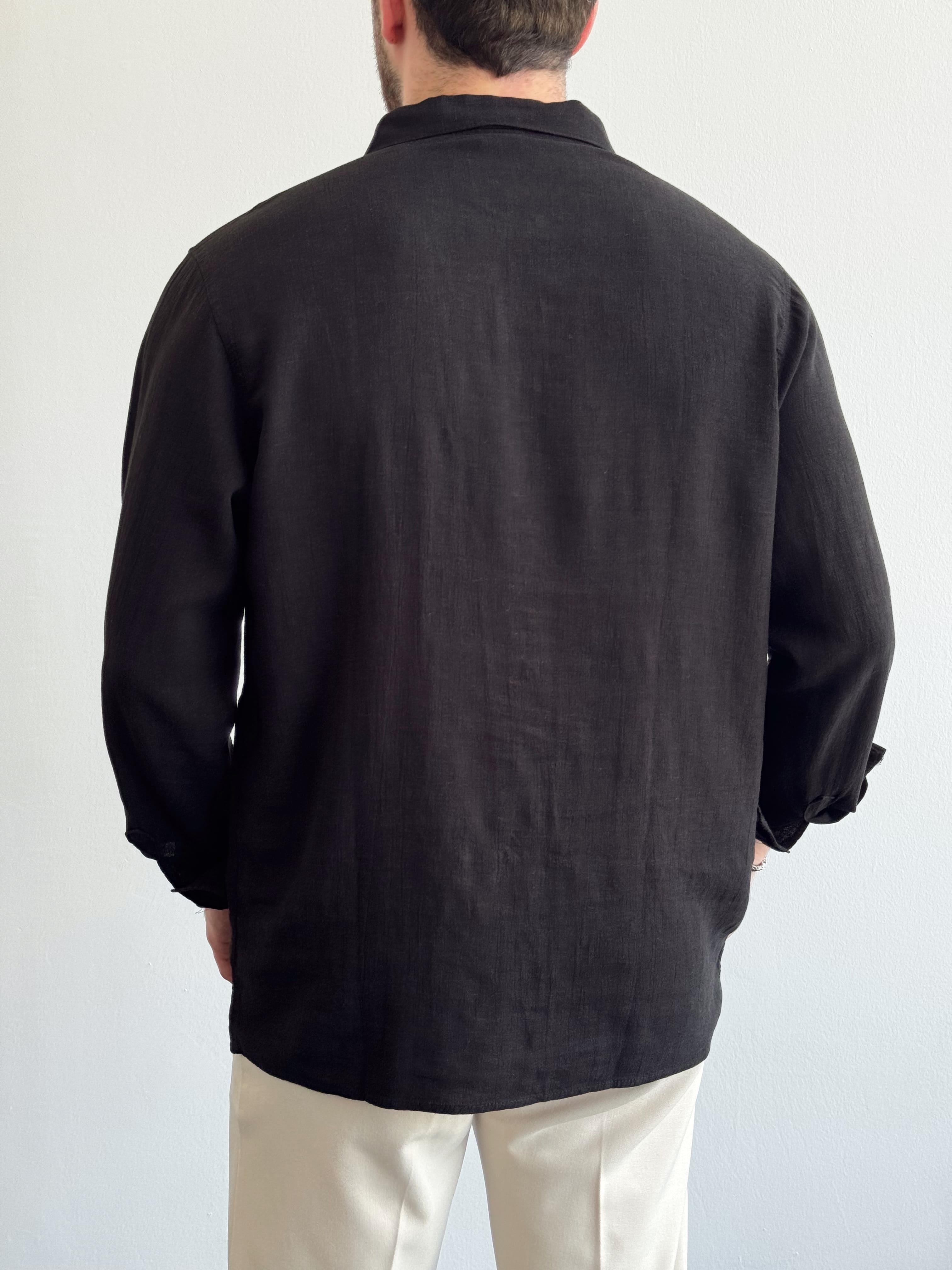Erkek Özel Premium Seri Oversize Kalıp Yazlık Keten Gömlek-Siyah(E1429)Ketench