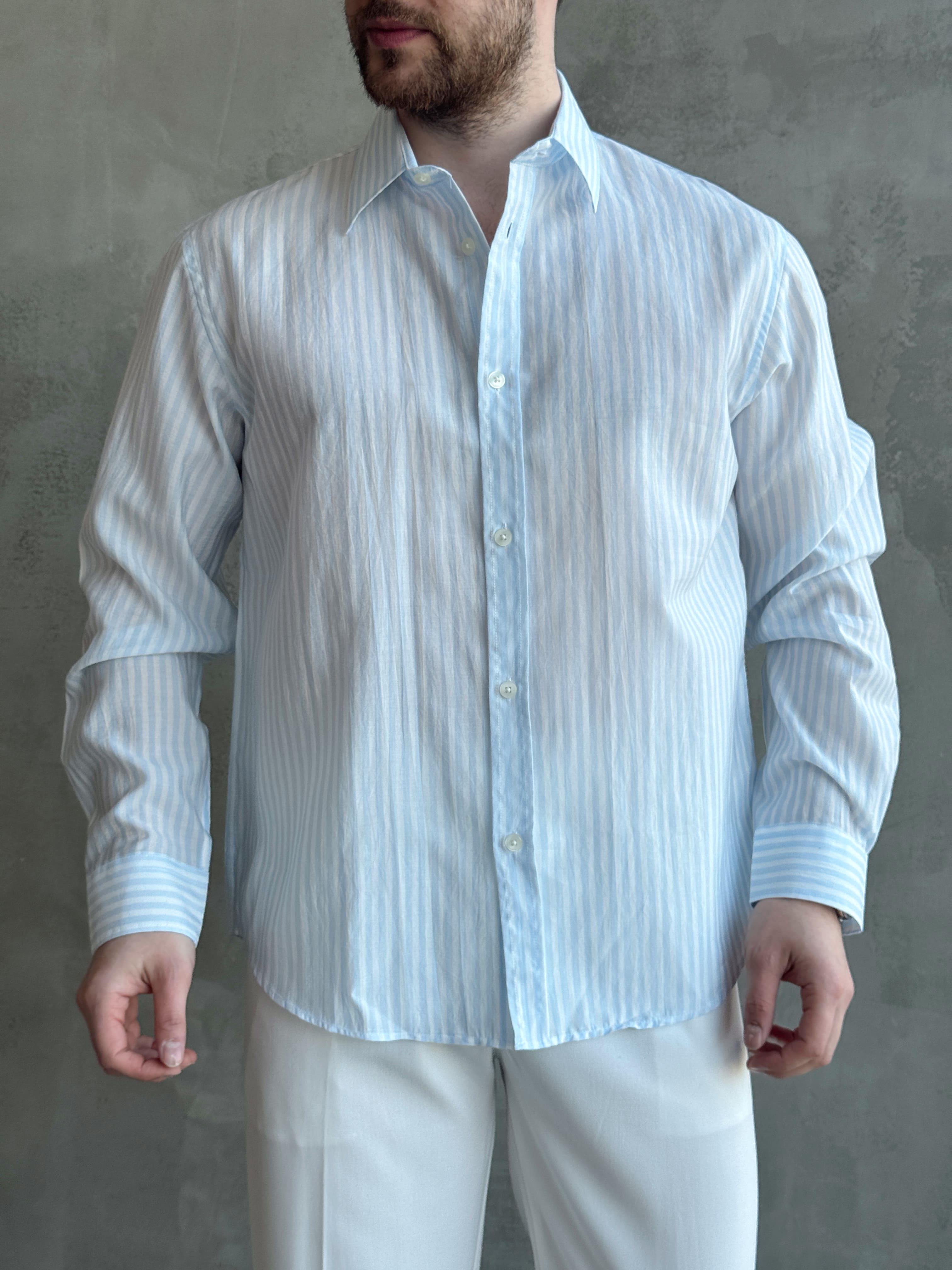 Erkek Özel Premium Seri Oversize Kalıp Çizgili Gömlek-Bebe Mavi(E1629)Ketench