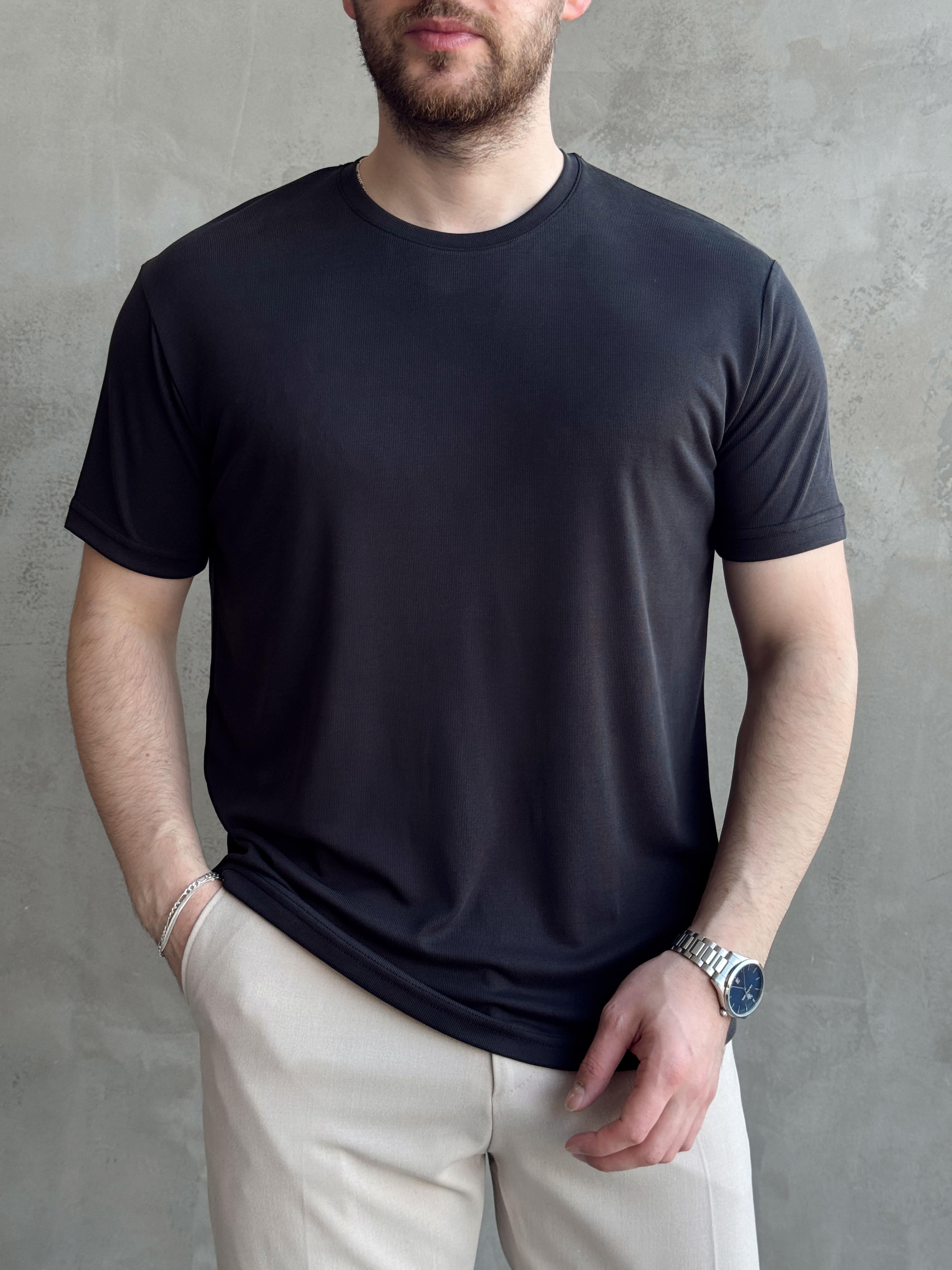 Erkek Özel Premium Seri Oversize Kalıp Bisiklet Yaka Luxury Comfort T-Shirt-Siyah(1628)Ketench