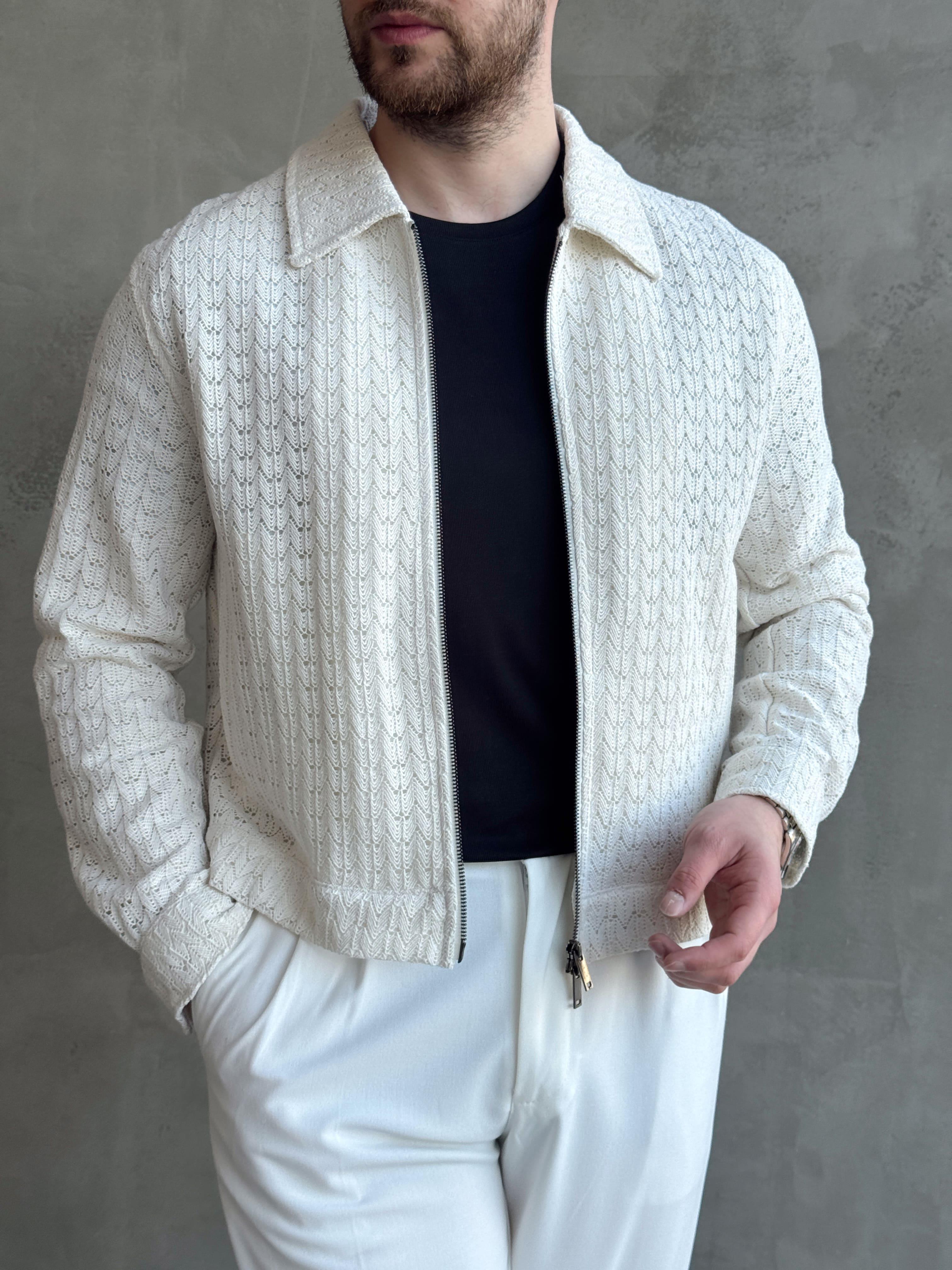 Erkek Özel Premium Seri Oversize Kalıp Örme Desenli Ceket-Bej(1627)Ketench