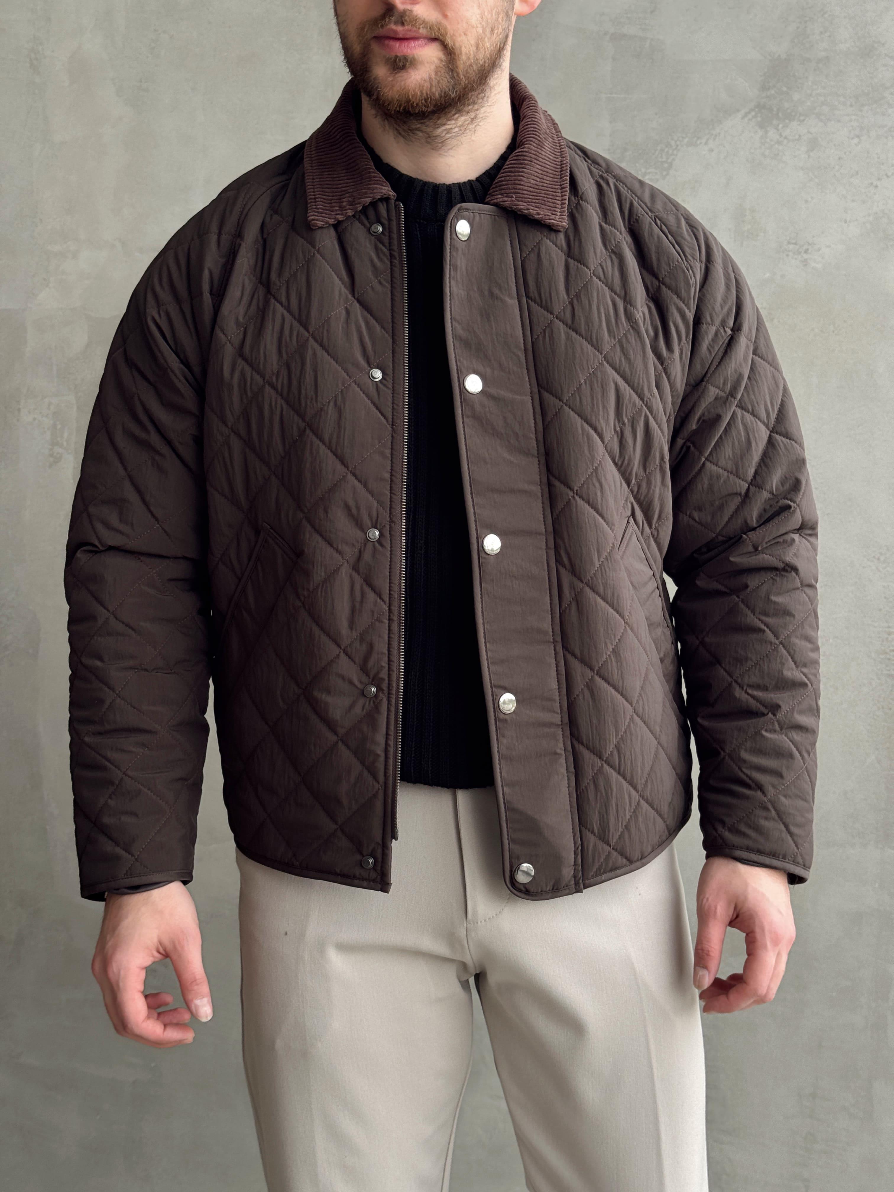 Erkek Özel Premium Seri Oversize Kalıp Çıtçıt Detay Baklava Desenli Ceket-Kahverengi(E1568)Ketench