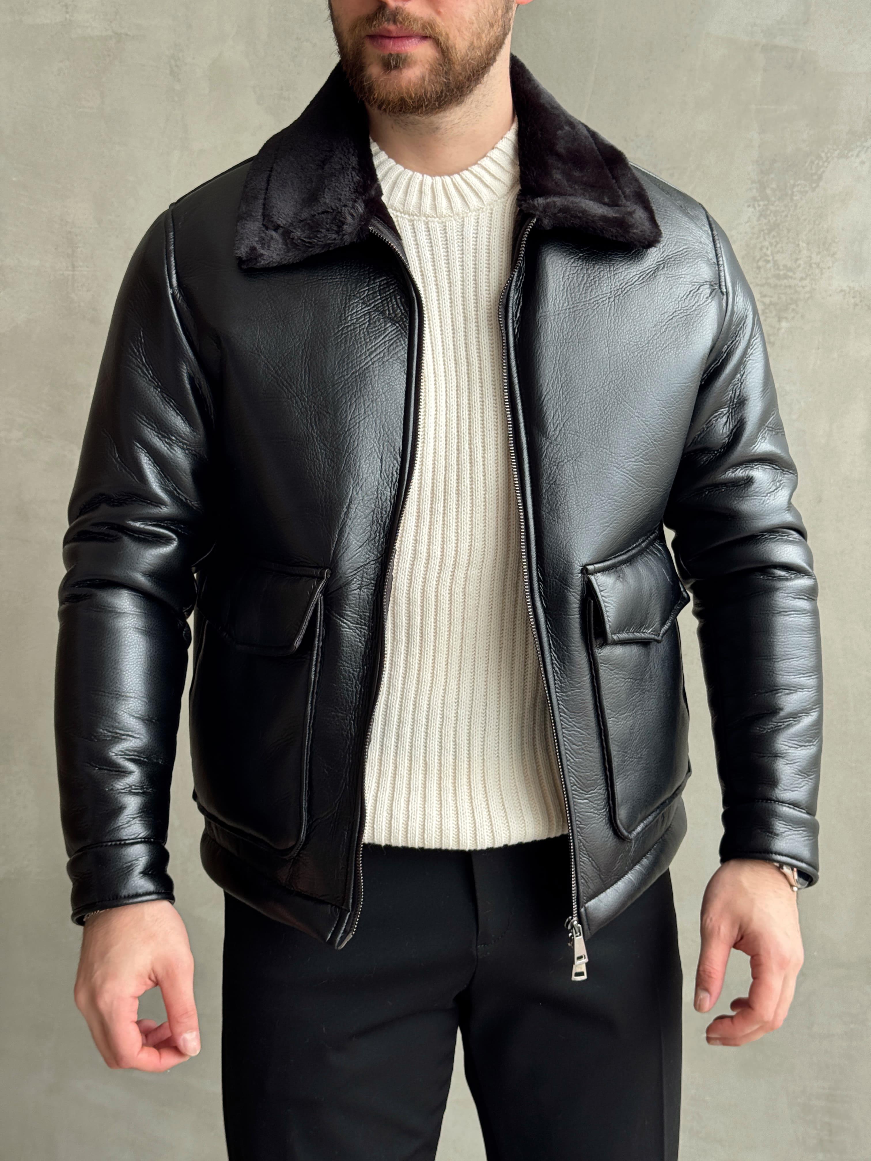 Erkek Özel Premium Seri Regular Fit Büyük Cep Detay Astarlı Suni Deri Mont-Dark(E1519)Ketench