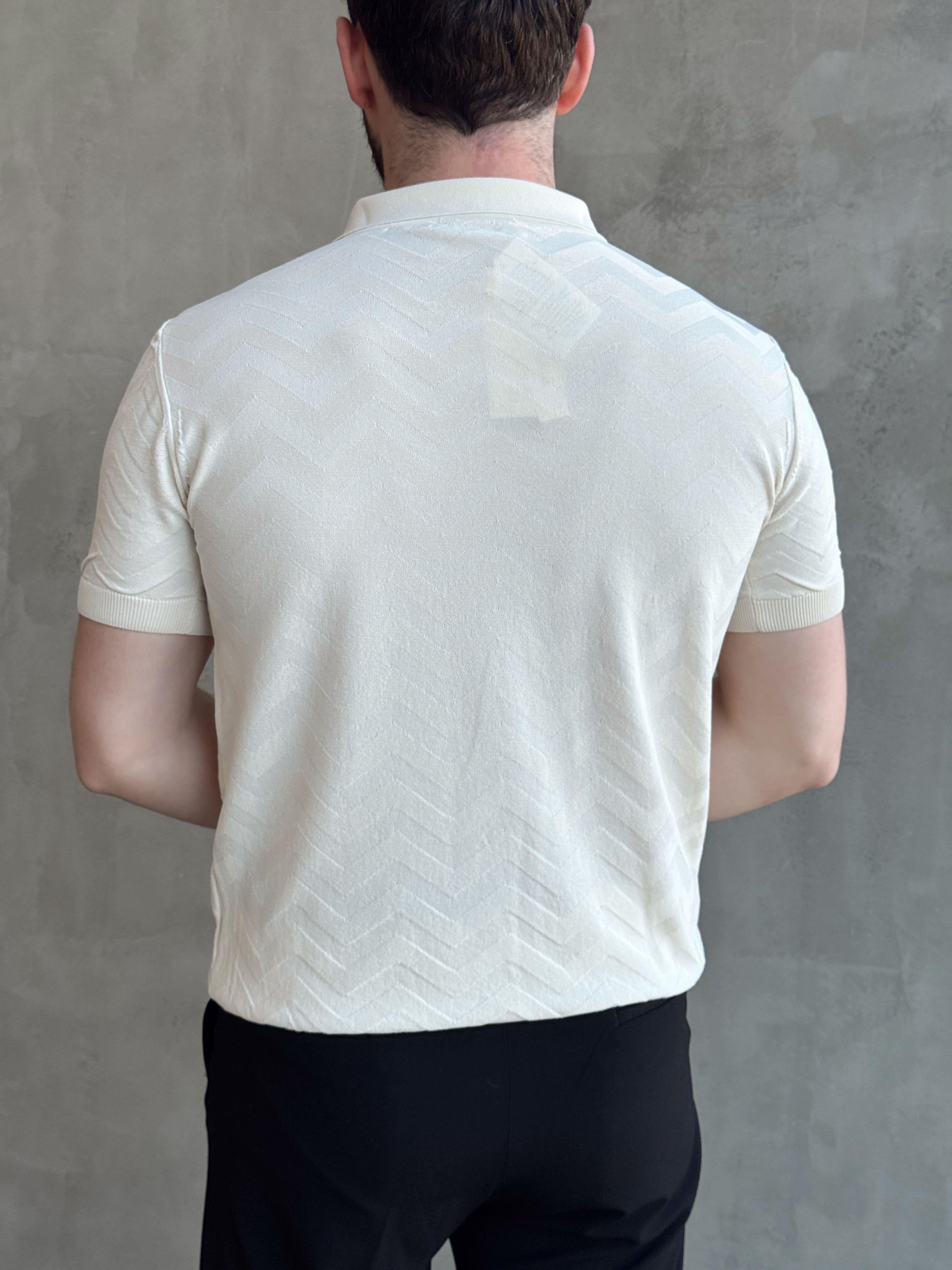 Erkek Özel Premium Seri Regular Fit Desenli Düğme Detay Polo Yaka Triko T-Shirt-Krem(E1658)Ketench