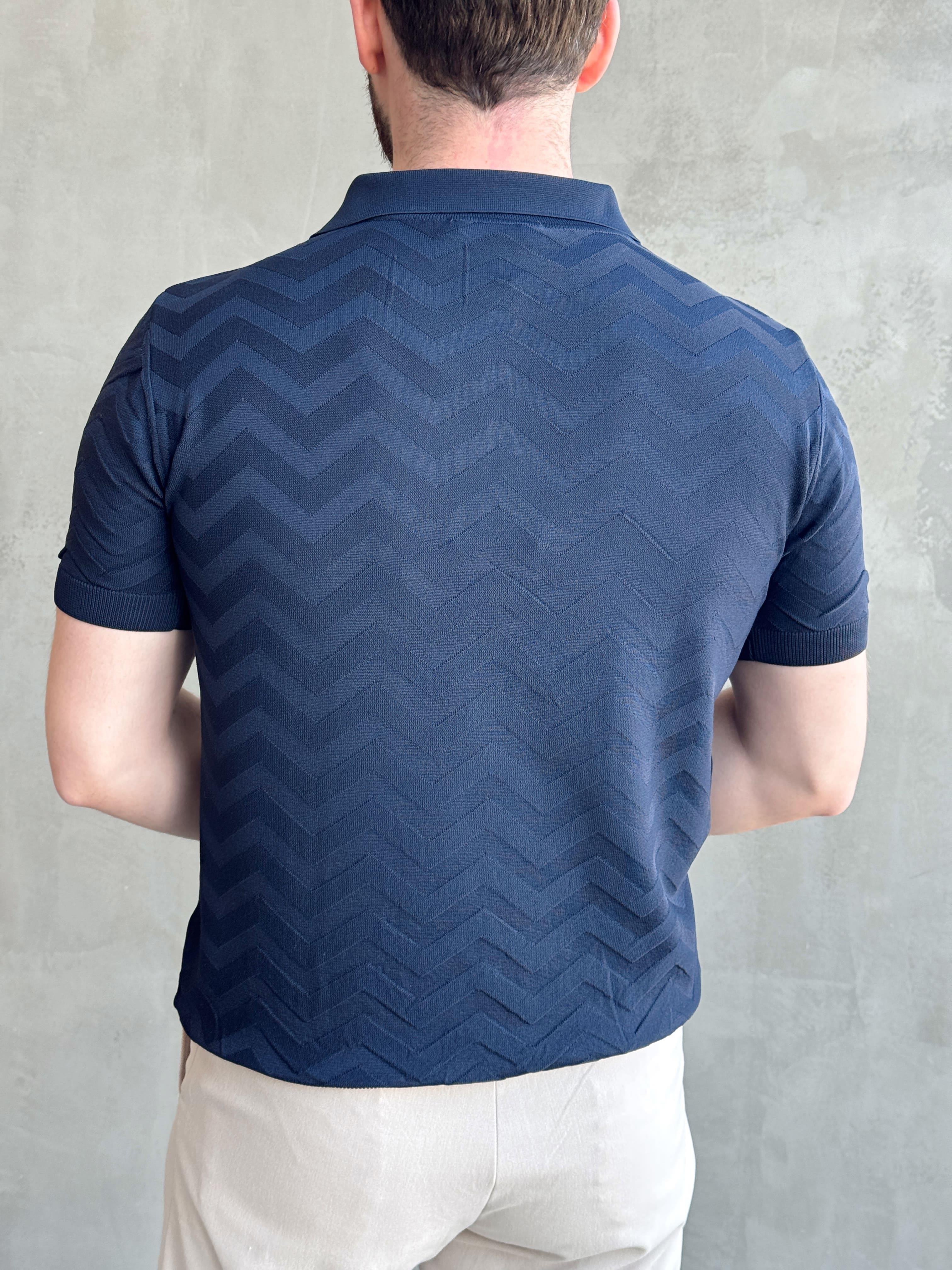 Erkek Özel Premium Seri Regular Fit Desenli Düğme Detay Polo Yaka Triko T-Shirt-Lacivert(E1658)Ketench