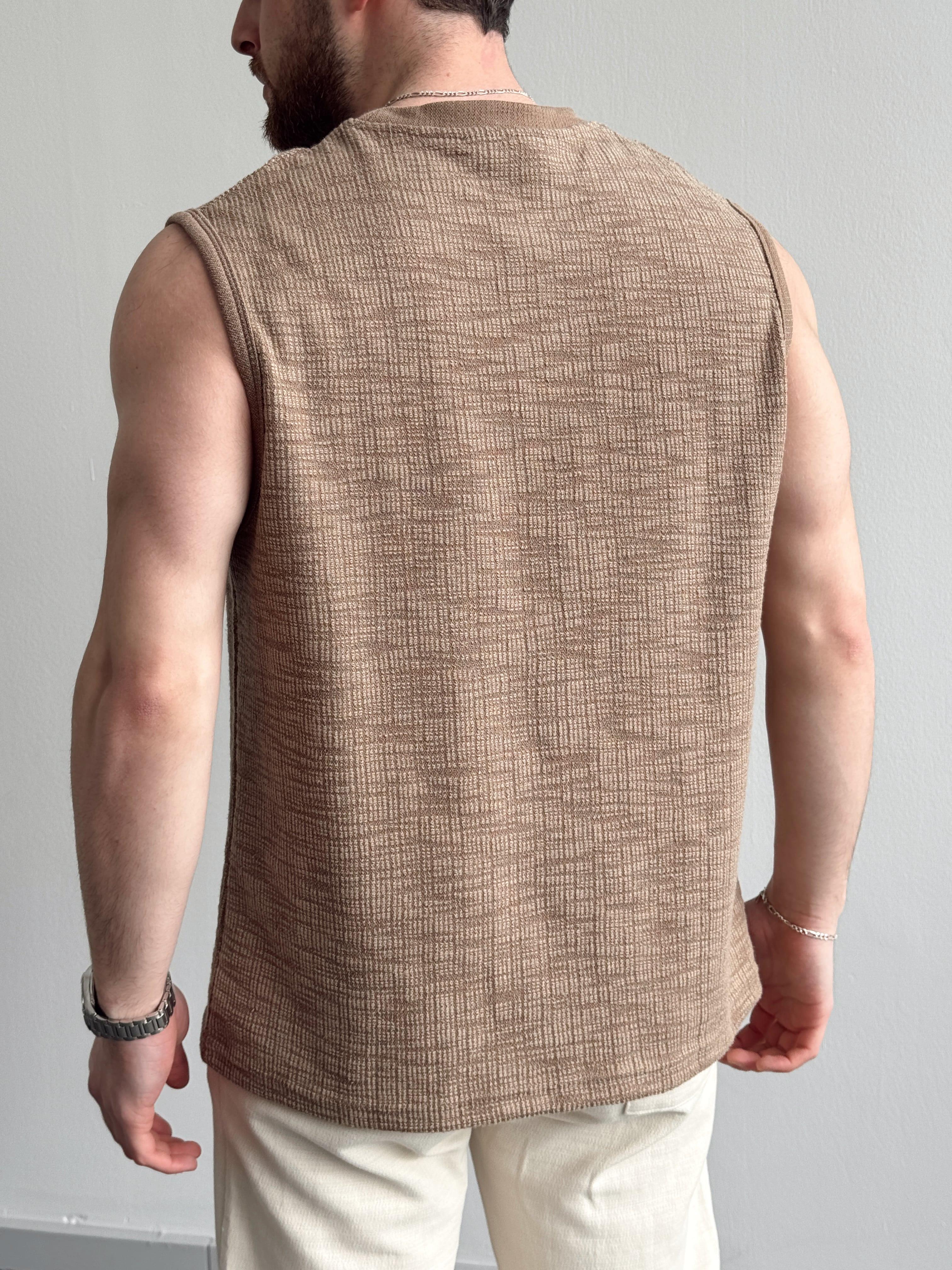 Erkek Özel Premium Seri Regular Fit Dokulu Kolsuz T-Shirt-Vizon(E1354)Ketench