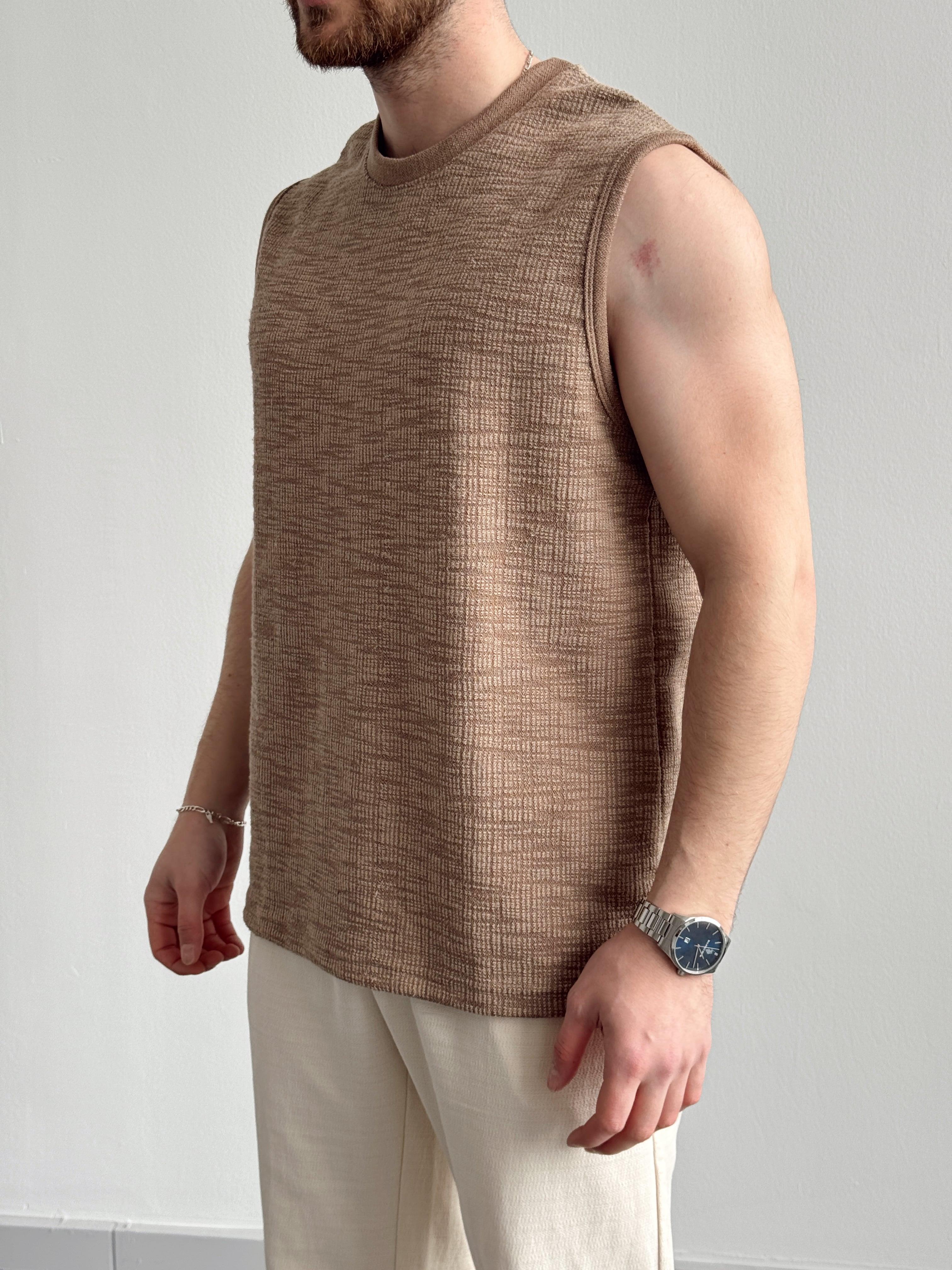 Erkek Özel Premium Seri Regular Fit Dokulu Kolsuz T-Shirt-Vizon(E1354)Ketench