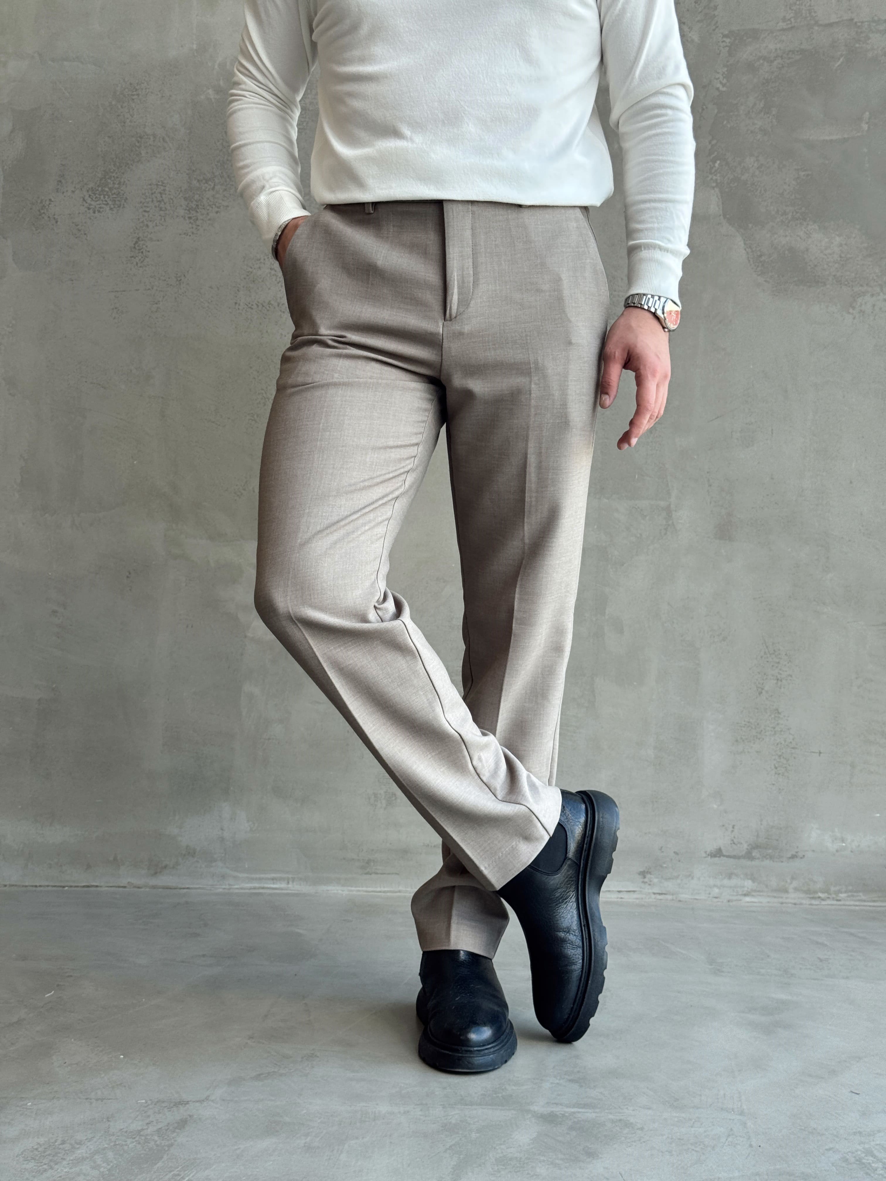 Erkek Özel Premium Seri Regular Fit Kalıp Kışlık Kumaş Pantolon-Vizon(E1821)Ketench